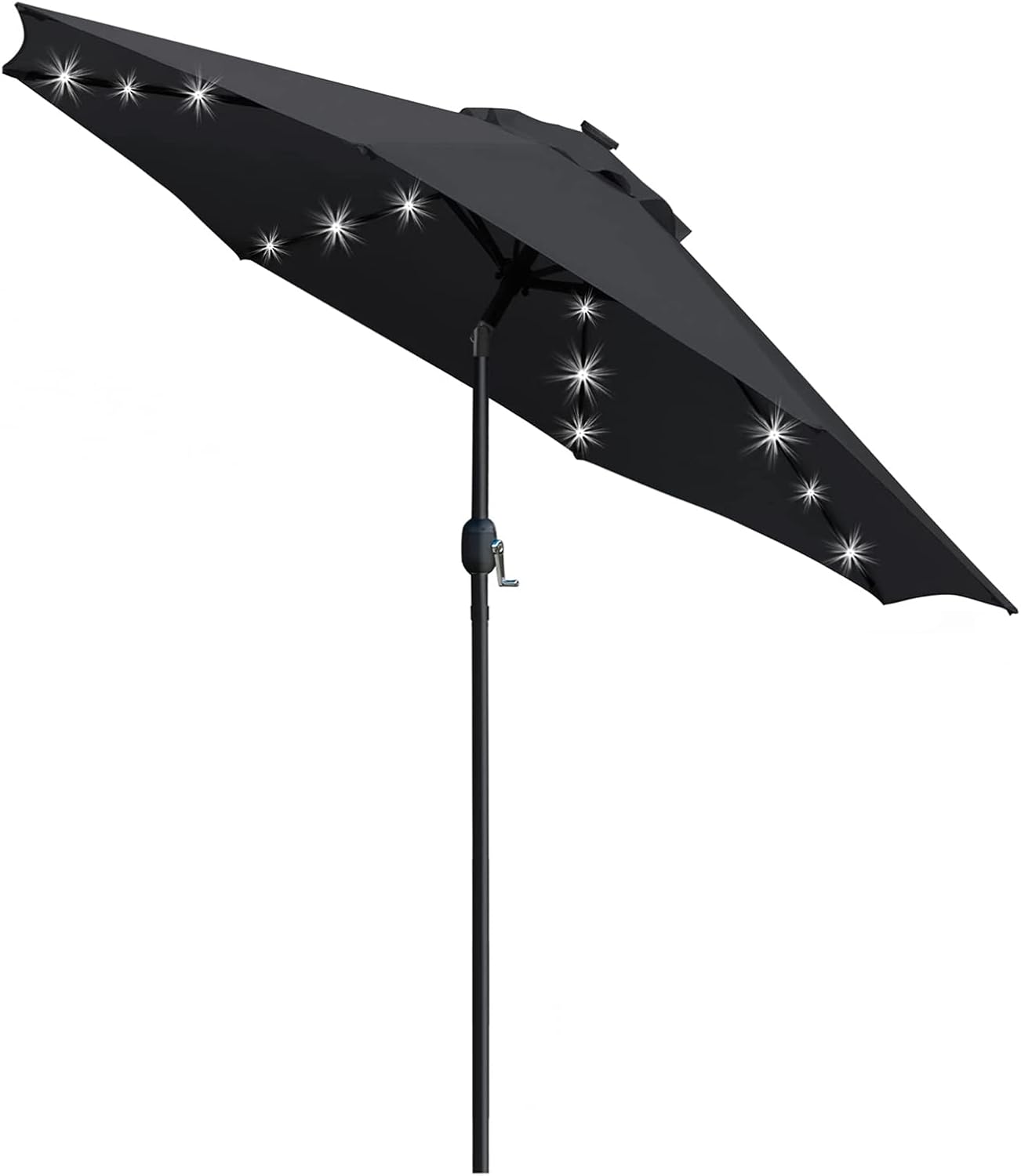 Sunnyglade 9' Solar LED Lighted Patio Umbrella with 8 Ribs/Tilt Adjustment and Crank Lift System (Light Tan)