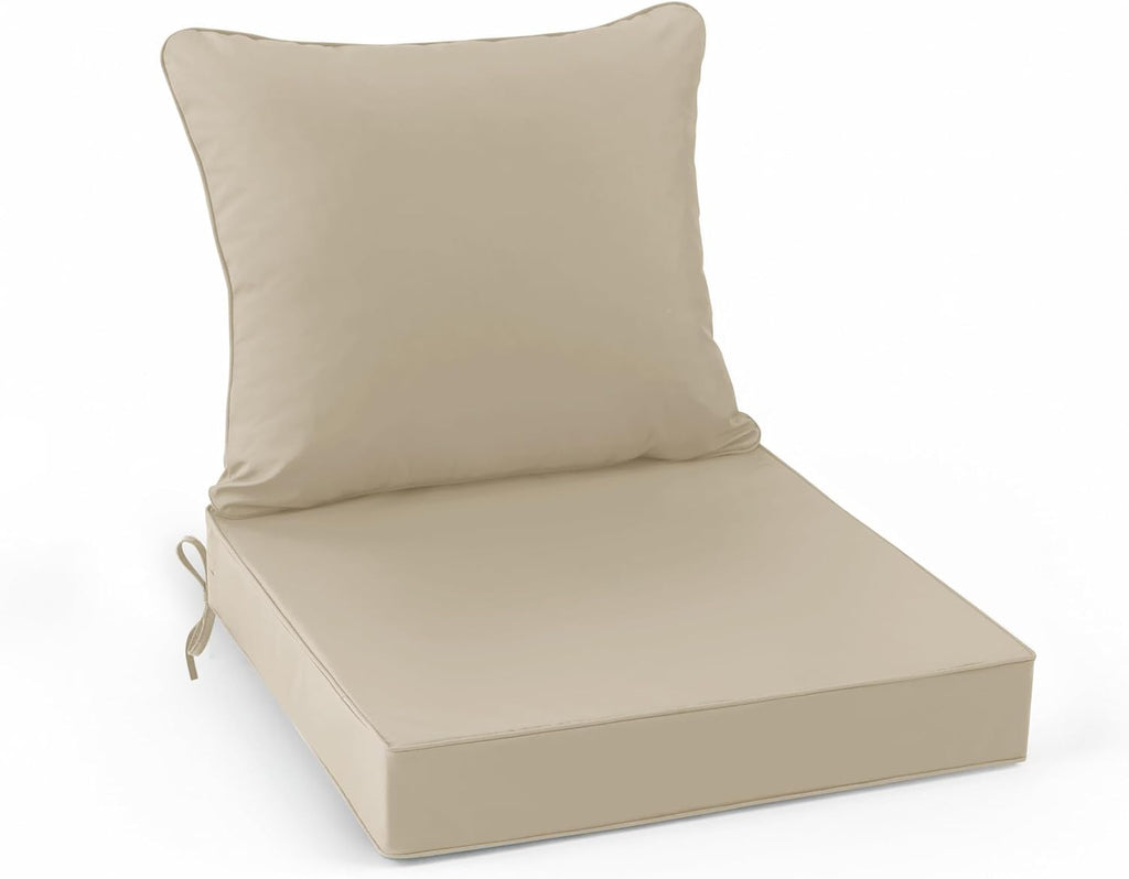 Outdoor Chair Cushion Weather Resistant, Backrest and Seat Cushion Set for Patio Furniture with Waterproof Removable Cover, 19 x 19 Inch, Cream, Set of 4
