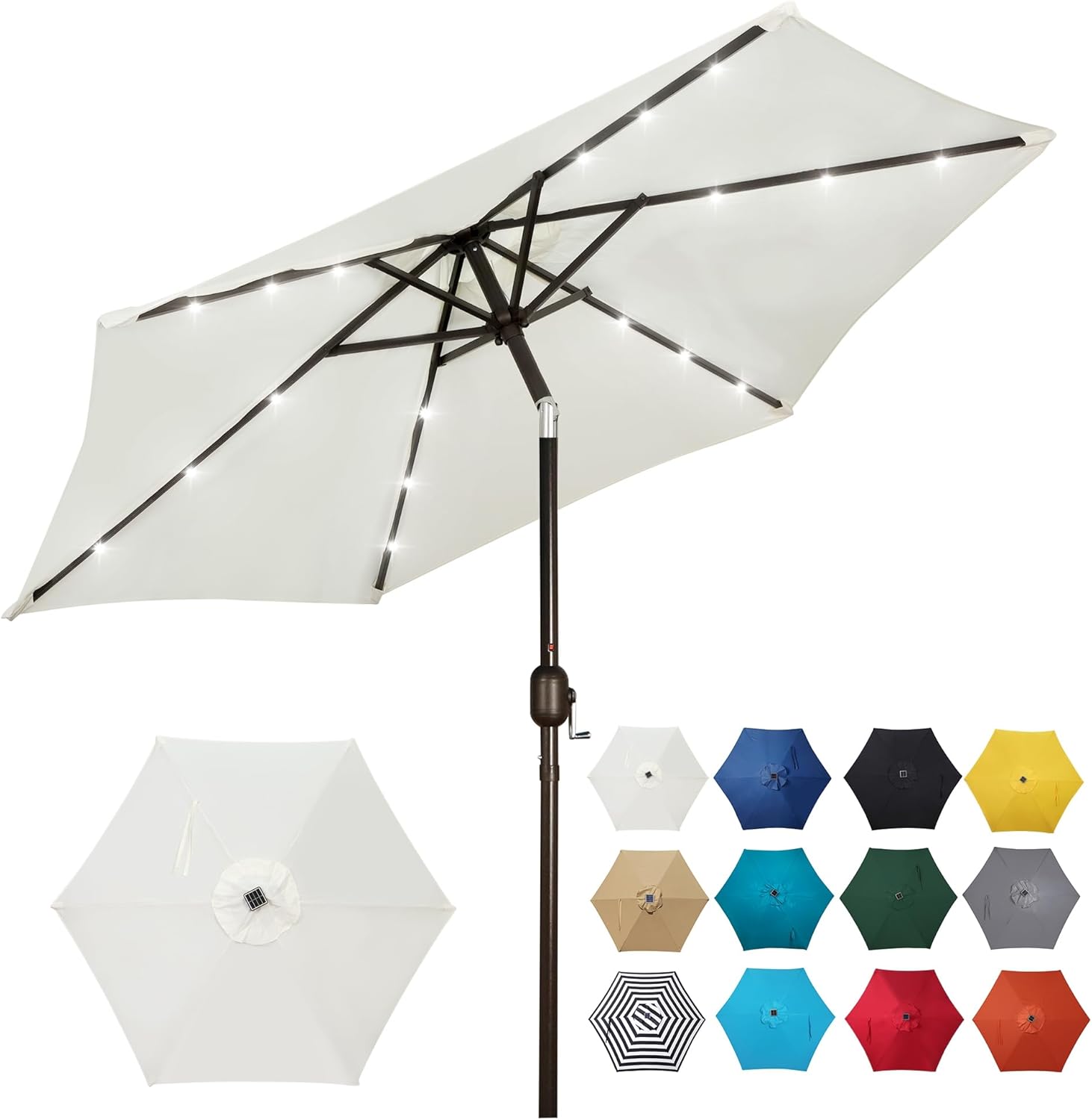 Blissun 7.5 ft Solar Umbrella, 18 LED Lighted Patio Umbrella, Table Market Umbrella