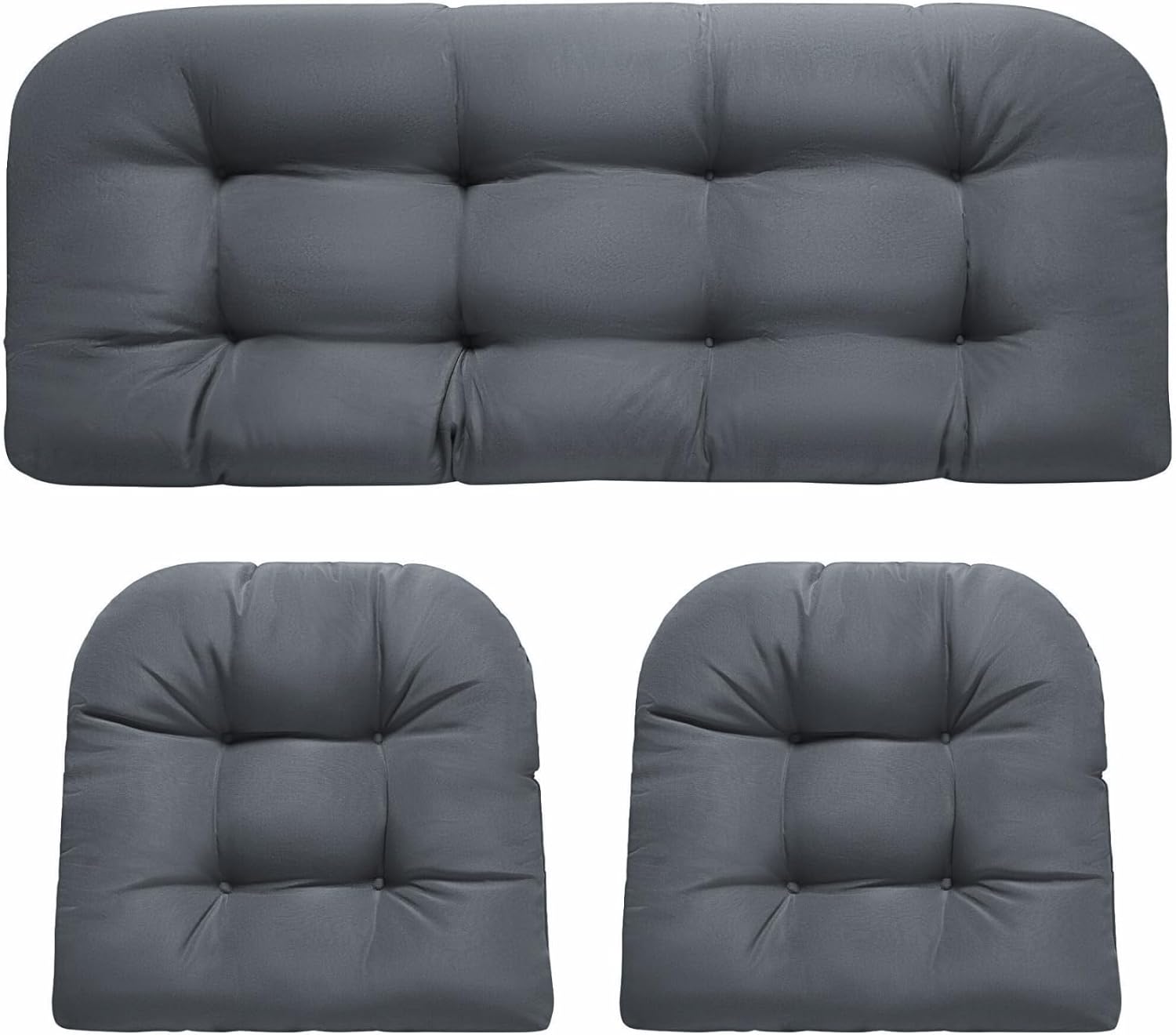 Wicker Chair Cushions, Waterproof Outdoor Loveseat Cushions for Patio Furniture, 3 Pieces Wicker Furniture Cushions, 1 Loveseat and 2 U-Shaped Cushions, Blue