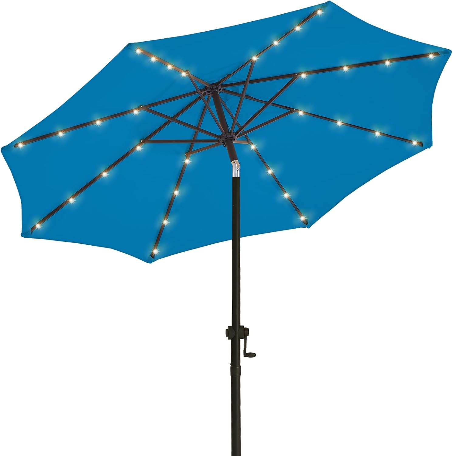 wikiwiki 7.5ft Solar Led Patio Umbrella, Sturdy Outdoor Market Umbrella for Deck, Pool, Garden w/Tilt, Crank, 18 LED Lights, Beige