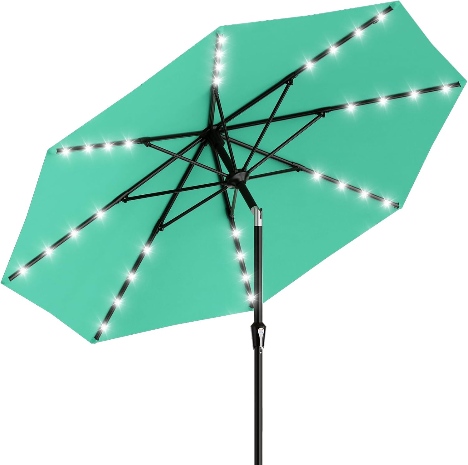 AreShark 9FT Patio Umbrella with Solar Lights, 32 Lighted Pool Umbrella w/Tilt and Crank, Outdoor Market Solar Umbrellas for Garden, Deck, Backyard, Pool and Beach, Beige