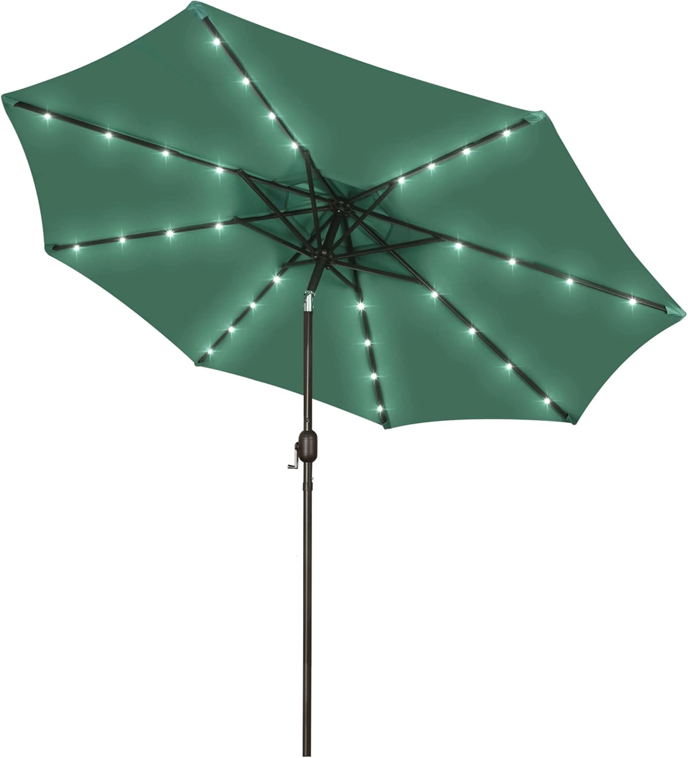 Blissun 9 ft Solar Umbrella 32 LED Lighted Patio Umbrella Table Market Umbrella with Tilt and Crank Outdoor Umbrella for Garden, Deck, Backyard, Pool and Beach (Cerulean)