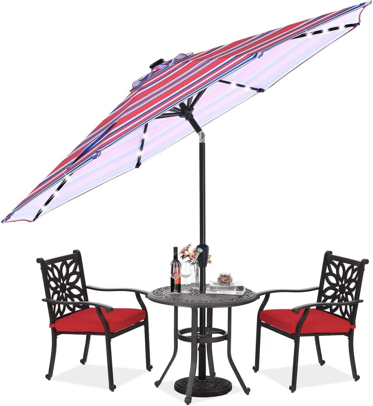 ABCCANOPY Durable Solar Led Patio Umbrellas with 32LED Lights 9FT (Orange)