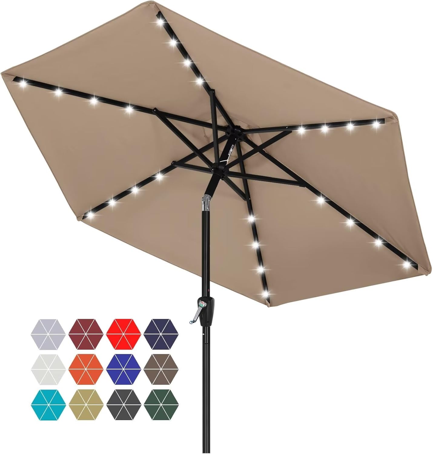 ABCCANOPY Durable Solar Led Patio Umbrellas with 32LED Lights 9FT (Orange)