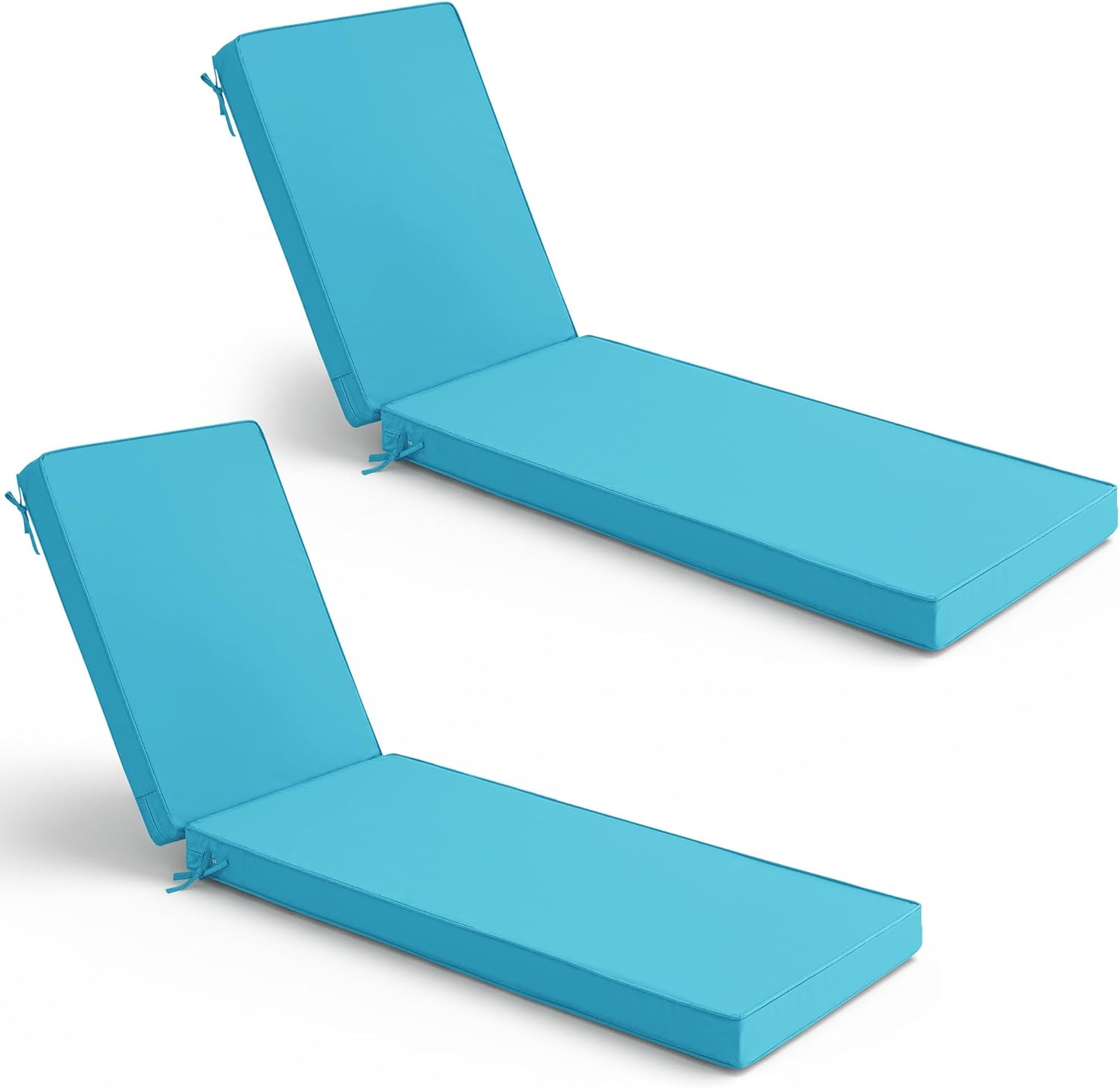 Chaise Lounge Cushions Outdoor Set of 2 - Waterproof and Fade Resistant Sun Lounger Replacement Cushions - Patio Lounger Pads with Removable Cover for Pool, Deck, Lawn, 72 x 21 x 3 Inch, Teal