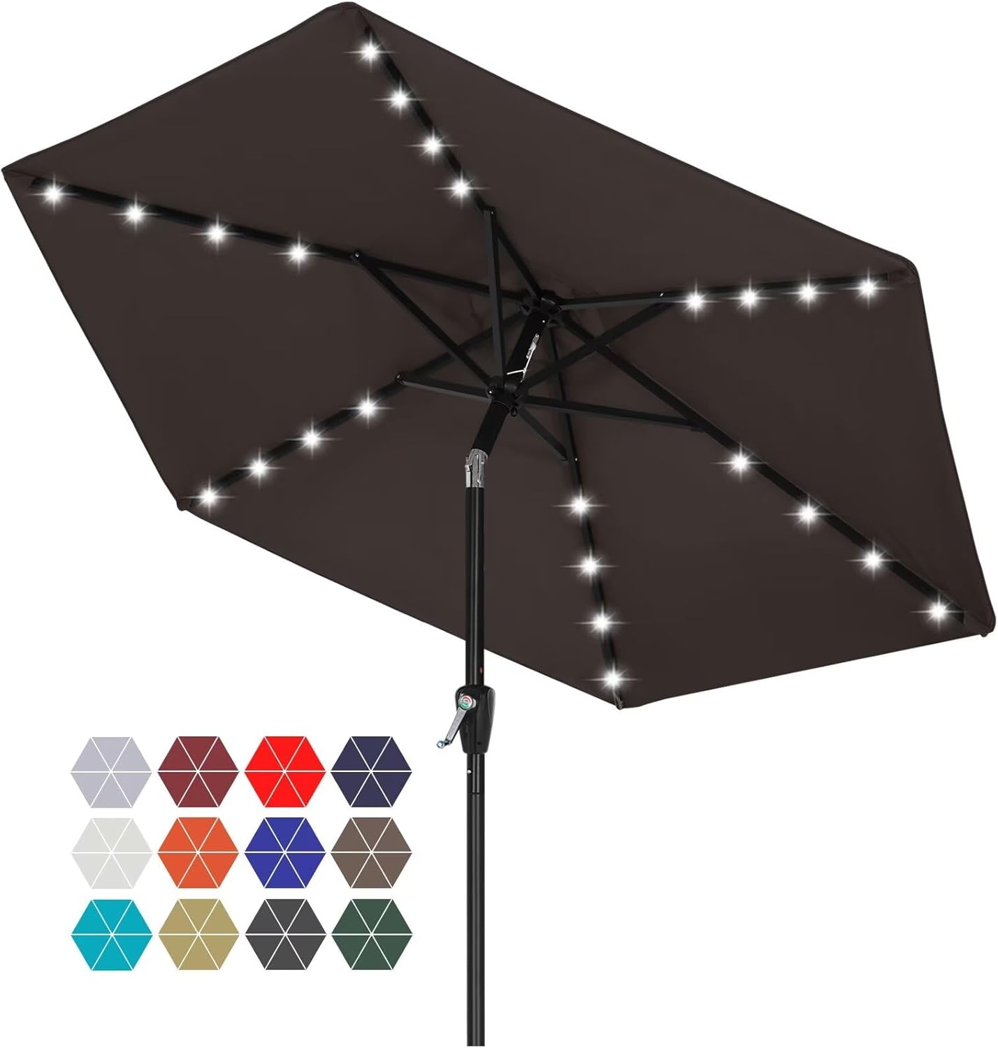 ABCCANOPY Durable Solar Led Patio Umbrellas with 32LED Lights 9FT (Orange)