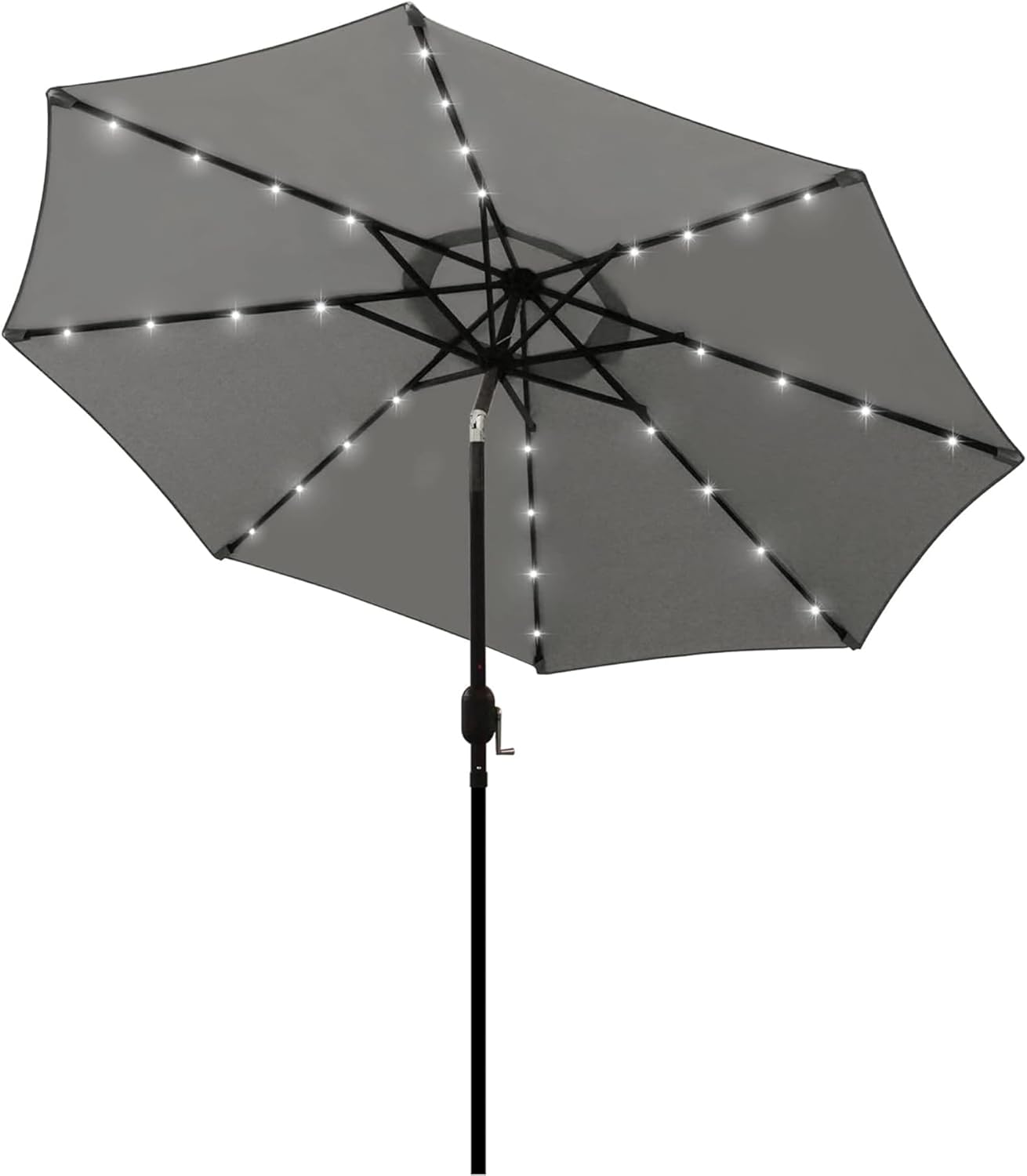 Blissun 9 ft Solar Umbrella 32 LED Lighted Patio Umbrella Table Market Umbrella with Tilt and Crank Outdoor Umbrella for Garden, Deck, Backyard, Pool and Beach (Cerulean)