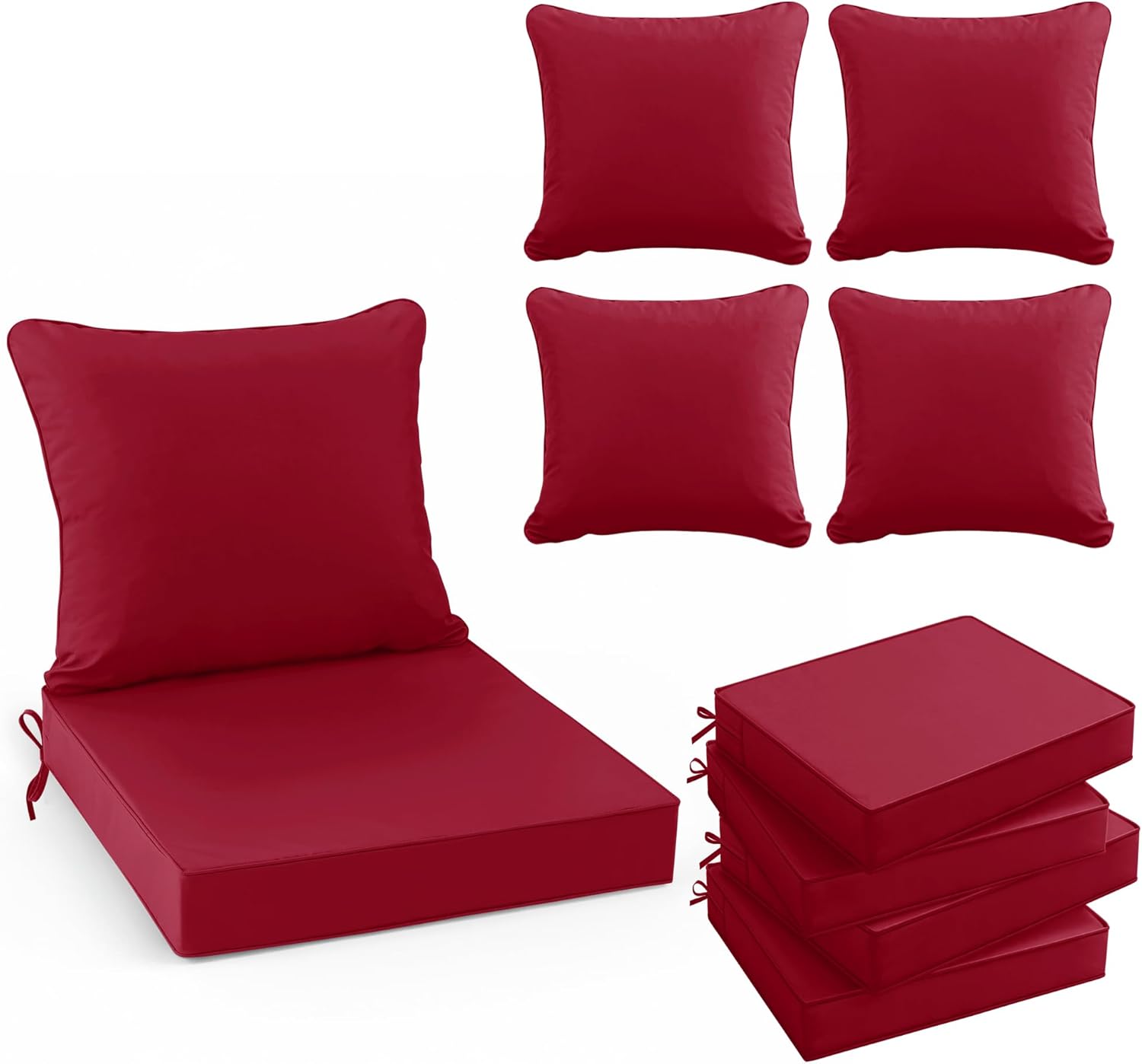 Outdoor Chair Cushions Set of 4, Waterproof Backrest and Deep Seat Cushion Set for Patio Furniture, Outdoor Sofa Replacement Cushions with Removable Cover, 24 x 24 Inch, Cream