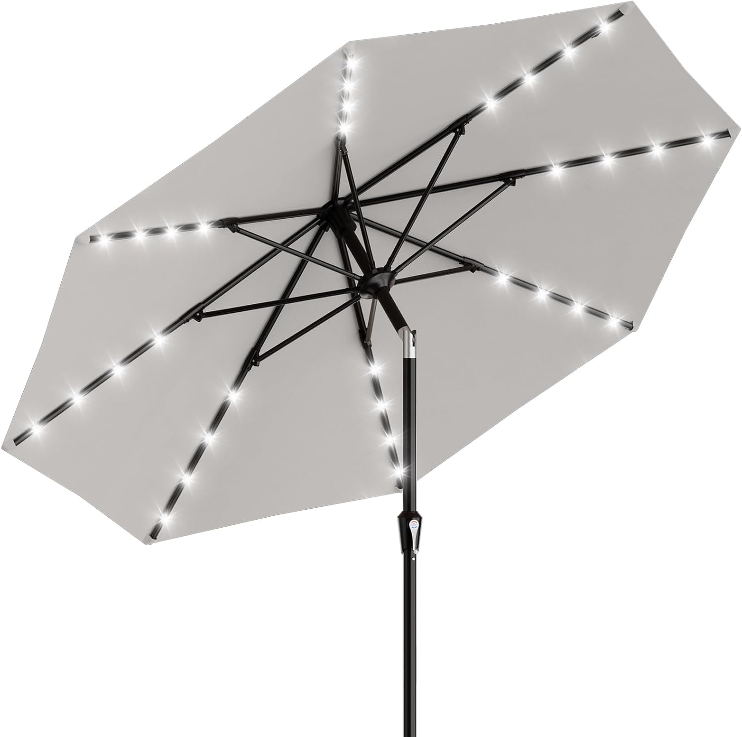 AreShark 9FT Patio Umbrella with Solar Lights, 32 Lighted Pool Umbrella w/Tilt and Crank, Outdoor Market Solar Umbrellas for Garden, Deck, Backyard, Pool and Beach, Beige