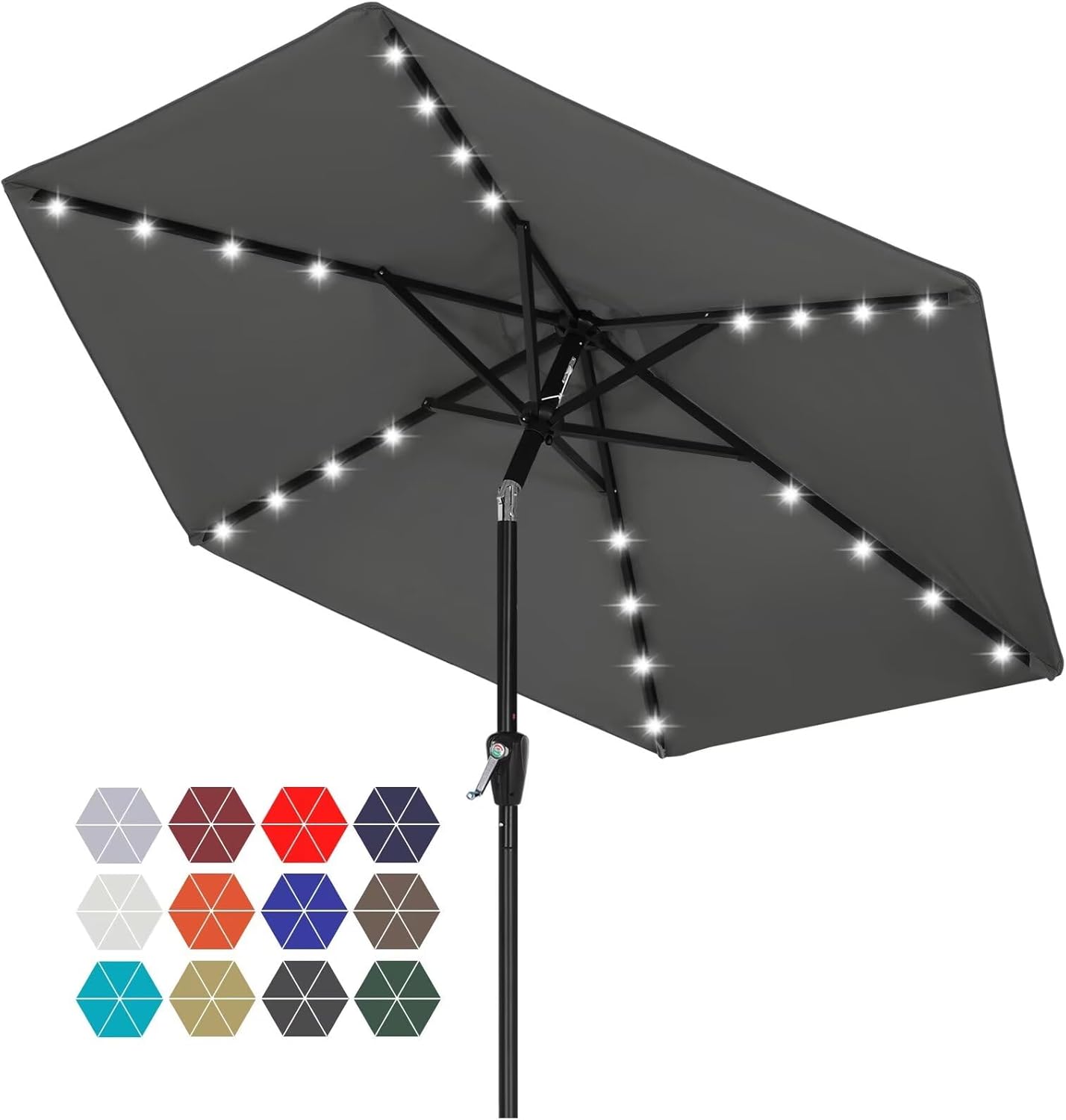 ABCCANOPY Durable Solar Led Patio Umbrellas with 32LED Lights 9FT (Orange)
