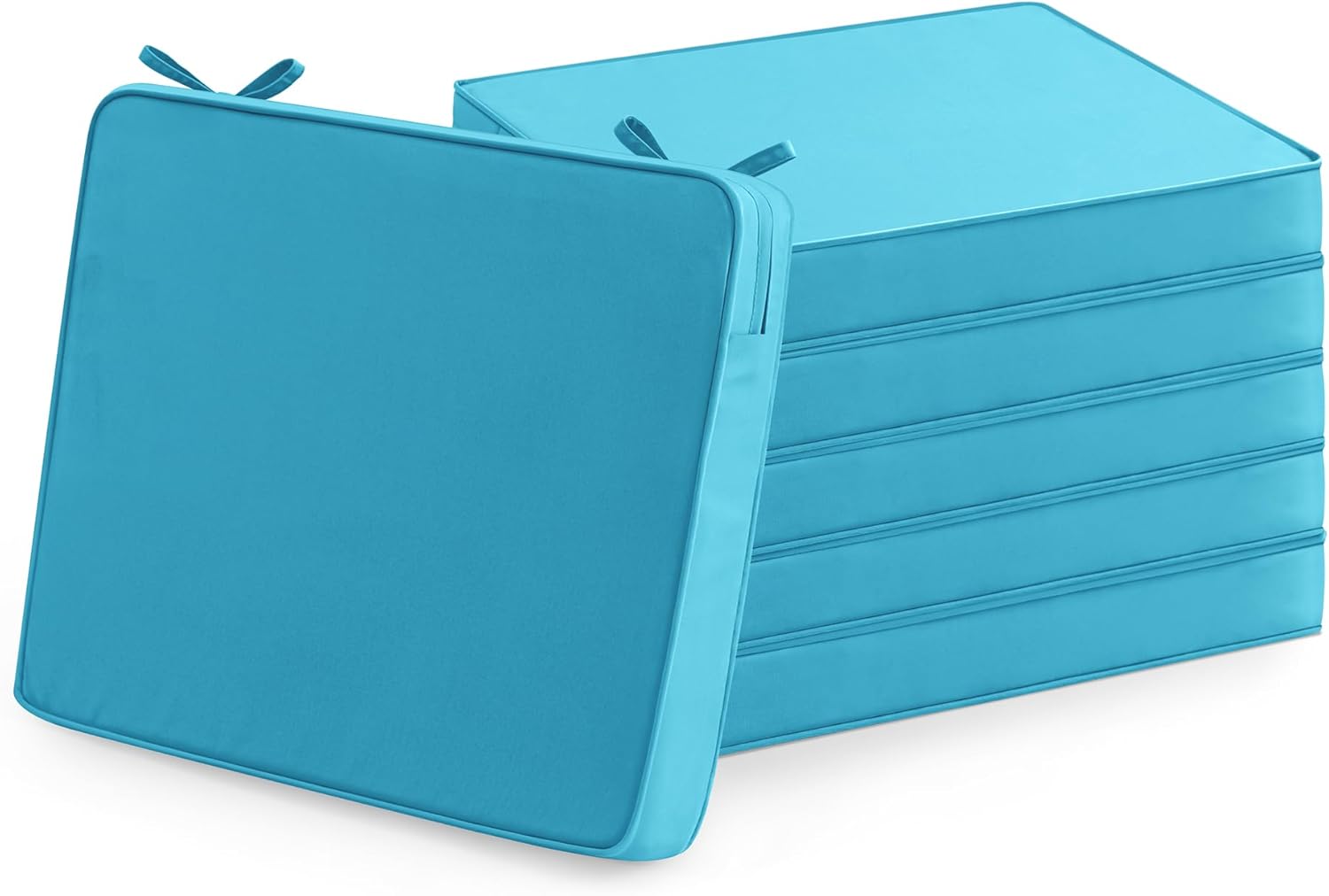 Outdoor Chair Cushions Set of 6: Waterproof & Fade Resistant Seat Cushion for Patio Furniture - 18.5 x 16 x 2 Inch Chair Pads with Ties and Hidden Zipper - Patio Chair Cushion Replacement, Beige