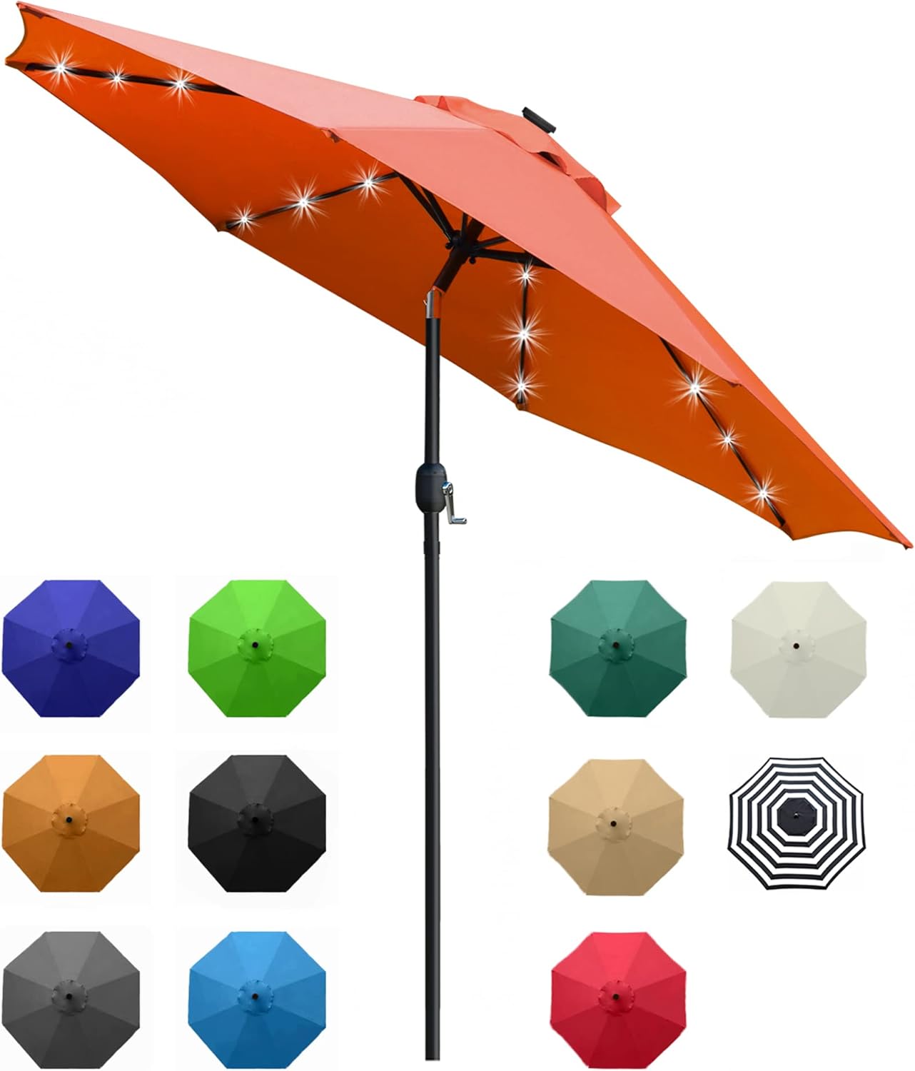 Sunnyglade 9' Solar LED Lighted Patio Umbrella with 8 Ribs/Tilt Adjustment and Crank Lift System (Light Tan)