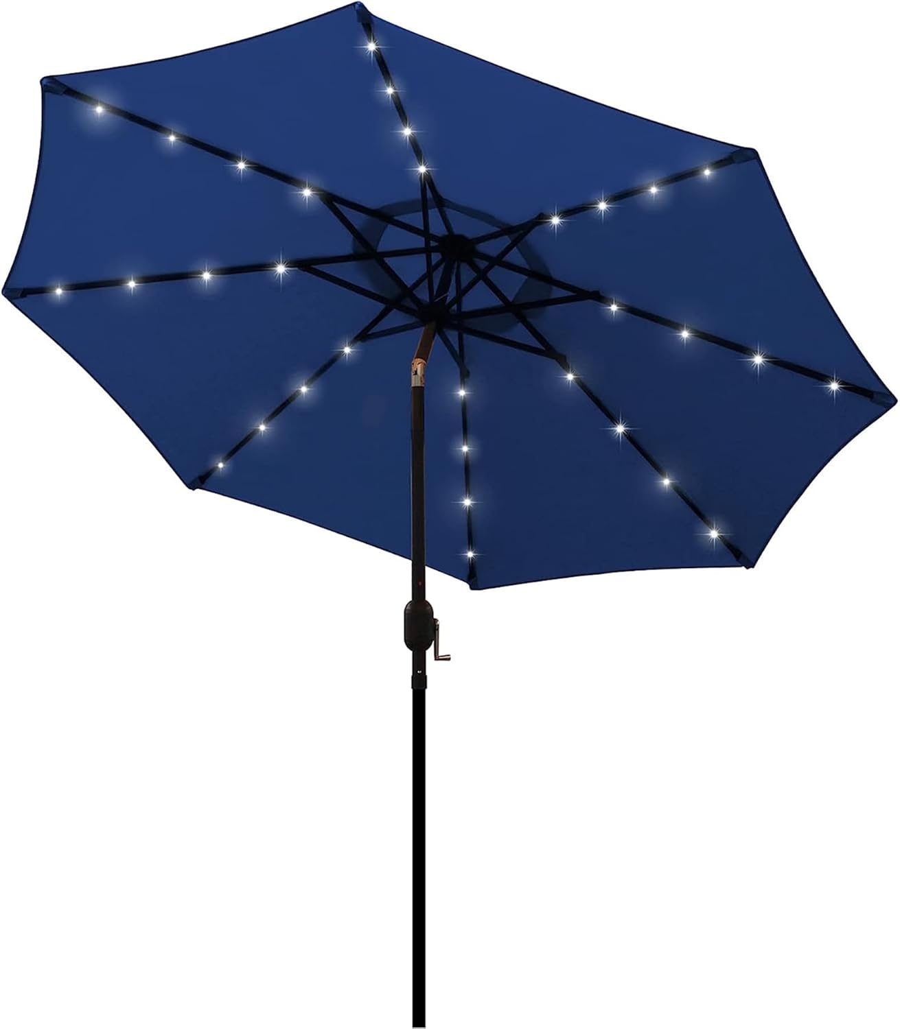 Blissun 9 ft Solar Umbrella 32 LED Lighted Patio Umbrella Table Market Umbrella with Tilt and Crank Outdoor Umbrella for Garden, Deck, Backyard, Pool and Beach (Cerulean)