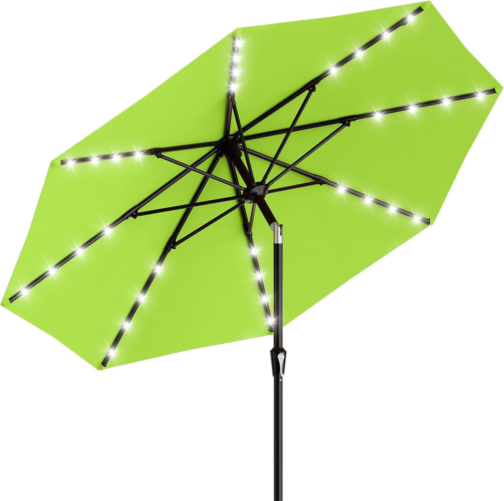 AreShark 9FT Patio Umbrella with Solar Lights, 32 Lighted Pool Umbrella w/Tilt and Crank, Outdoor Market Solar Umbrellas for Garden, Deck, Backyard, Pool and Beach, Beige