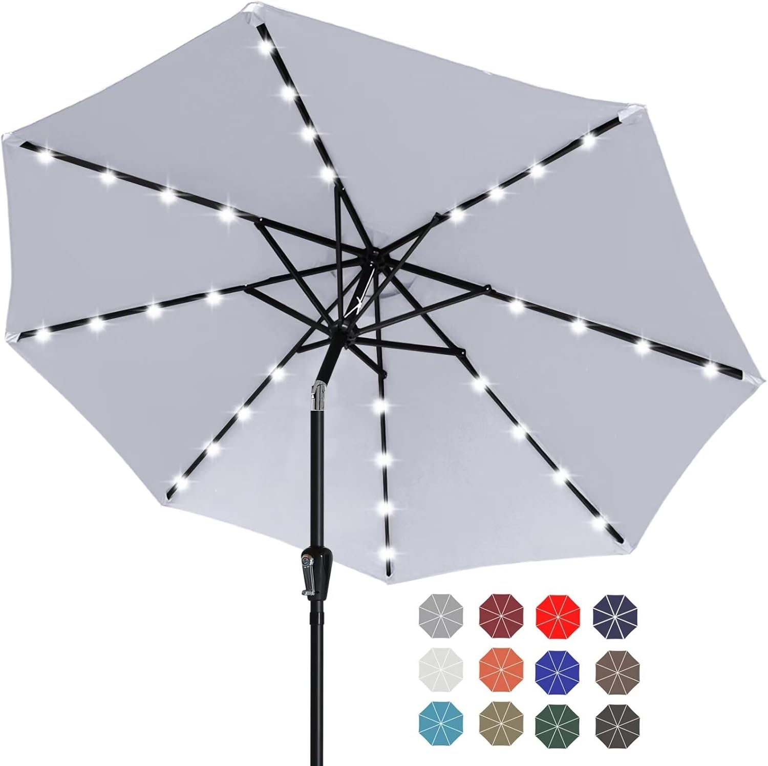 ABCCANOPY Durable Solar Led Patio Umbrellas with 32LED Lights 9FT (Orange)