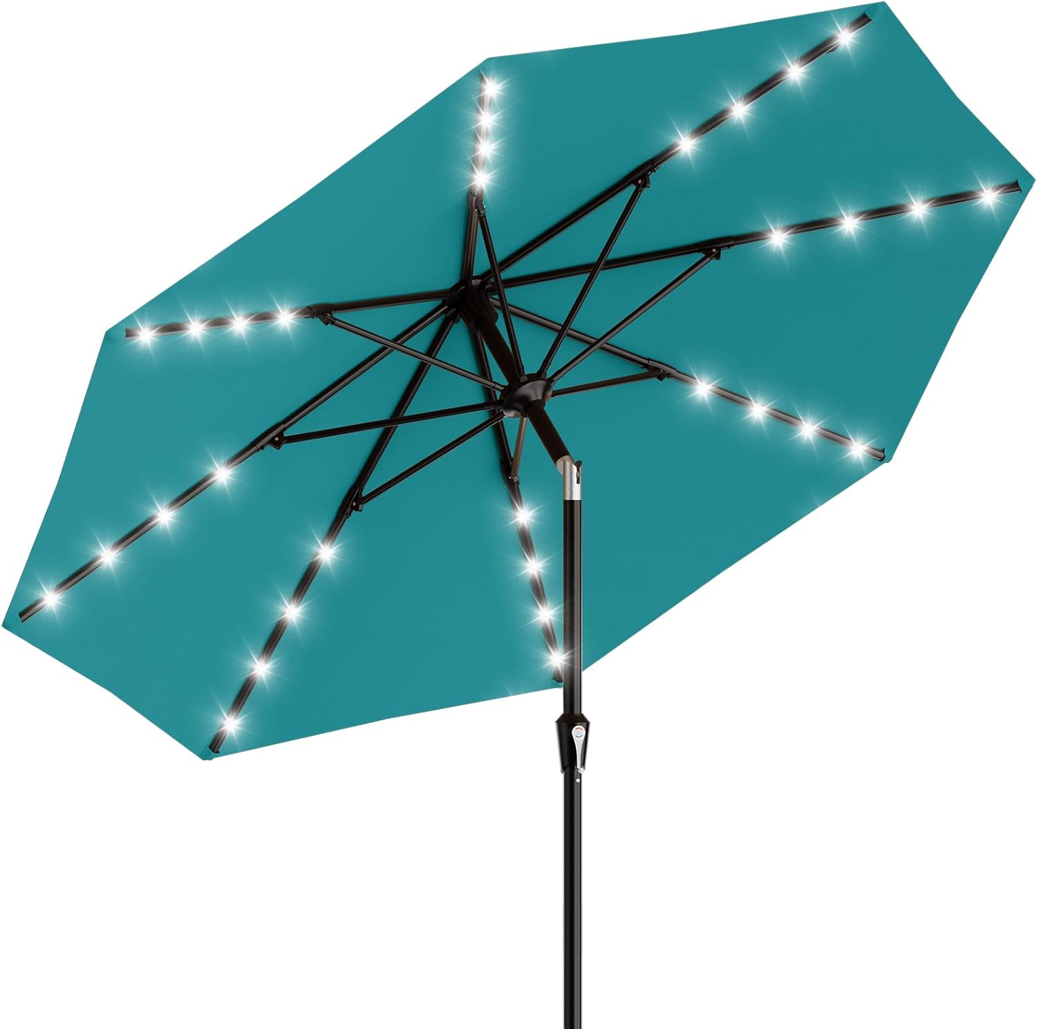 AreShark 9FT Patio Umbrella with Solar Lights, 32 Lighted Pool Umbrella w/Tilt and Crank, Outdoor Market Solar Umbrellas for Garden, Deck, Backyard, Pool and Beach, Beige