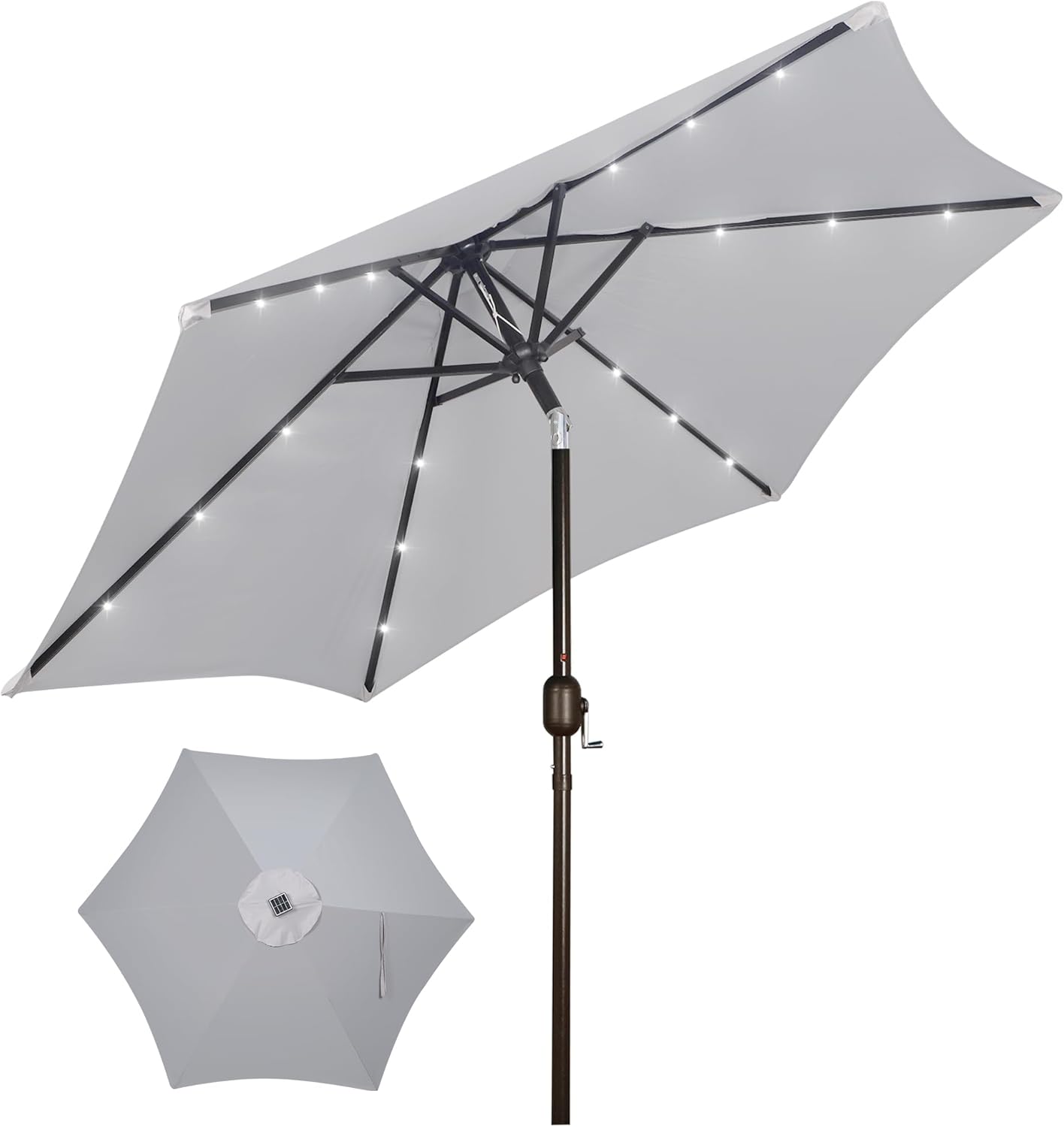 Blissun 7.5 ft Solar Umbrella, 18 LED Lighted Patio Umbrella, Table Market Umbrella