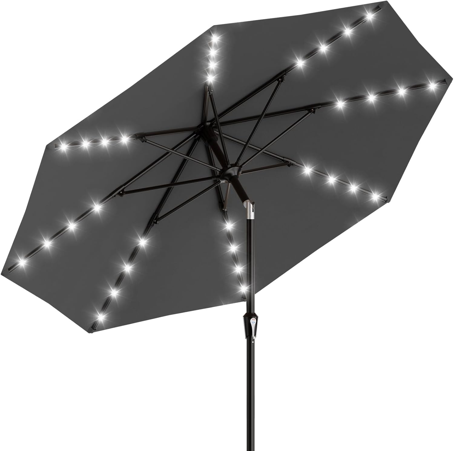 AreShark 9FT Patio Umbrella with Solar Lights, 32 Lighted Pool Umbrella w/Tilt and Crank, Outdoor Market Solar Umbrellas for Garden, Deck, Backyard, Pool and Beach, Beige
