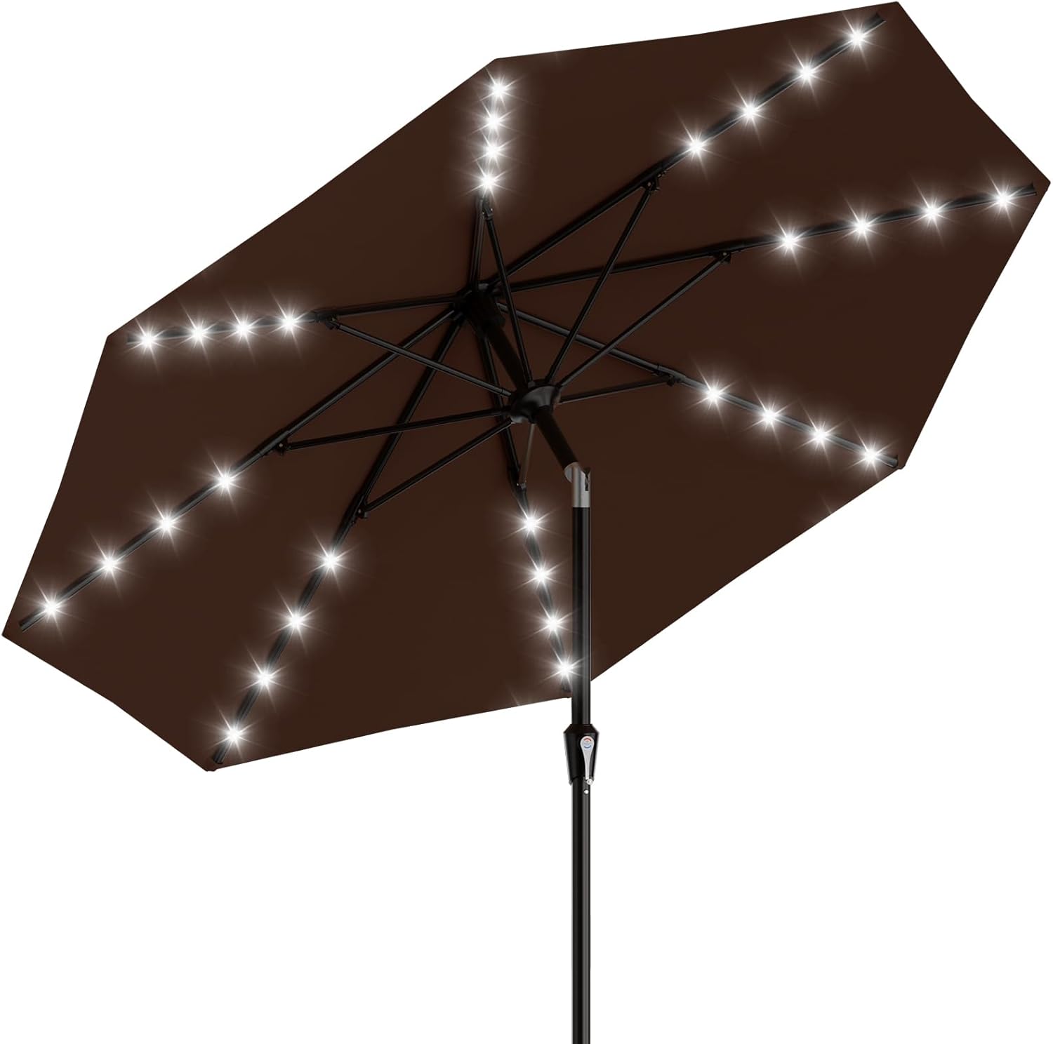 AreShark 9FT Patio Umbrella with Solar Lights, 32 Lighted Pool Umbrella w/Tilt and Crank, Outdoor Market Solar Umbrellas for Garden, Deck, Backyard, Pool and Beach, Beige