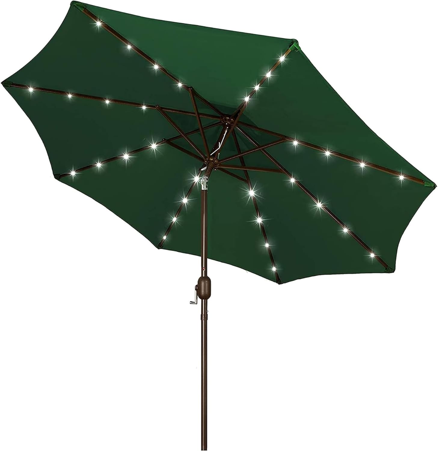 Blissun 9 ft Solar Umbrella 32 LED Lighted Patio Umbrella Table Market Umbrella with Tilt and Crank Outdoor Umbrella for Garden, Deck, Backyard, Pool and Beach (Black and White)