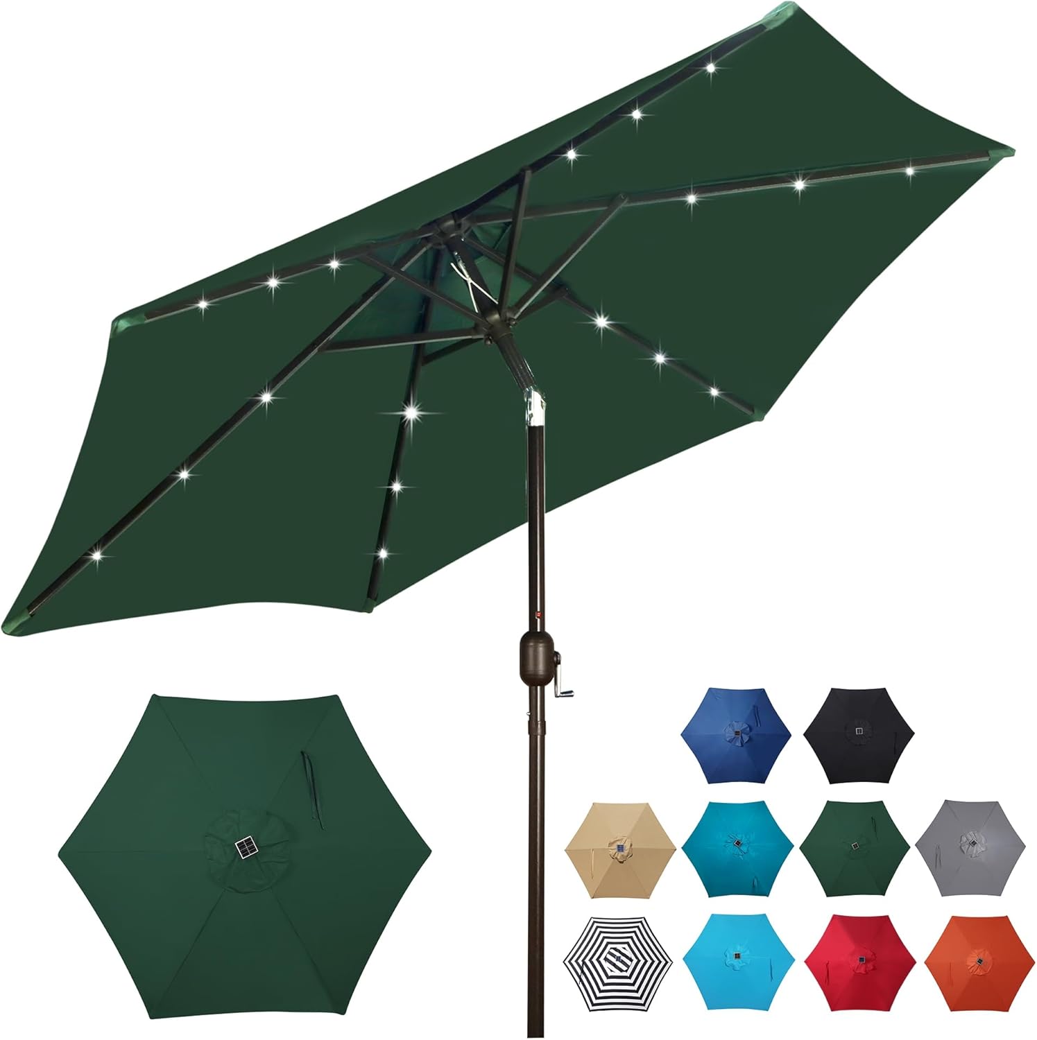 Blissun 7.5 ft Solar Umbrella, 18 LED Lighted Patio Umbrella, Table Market Umbrella
