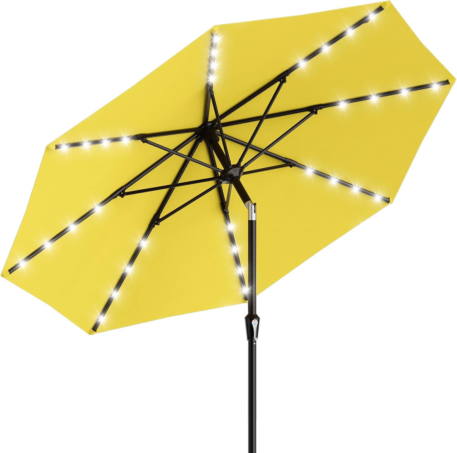 AreShark 9FT Patio Umbrella with Solar Lights, 32 Lighted Pool Umbrella w/Tilt and Crank, Outdoor Market Solar Umbrellas for Garden, Deck, Backyard, Pool and Beach, Beige