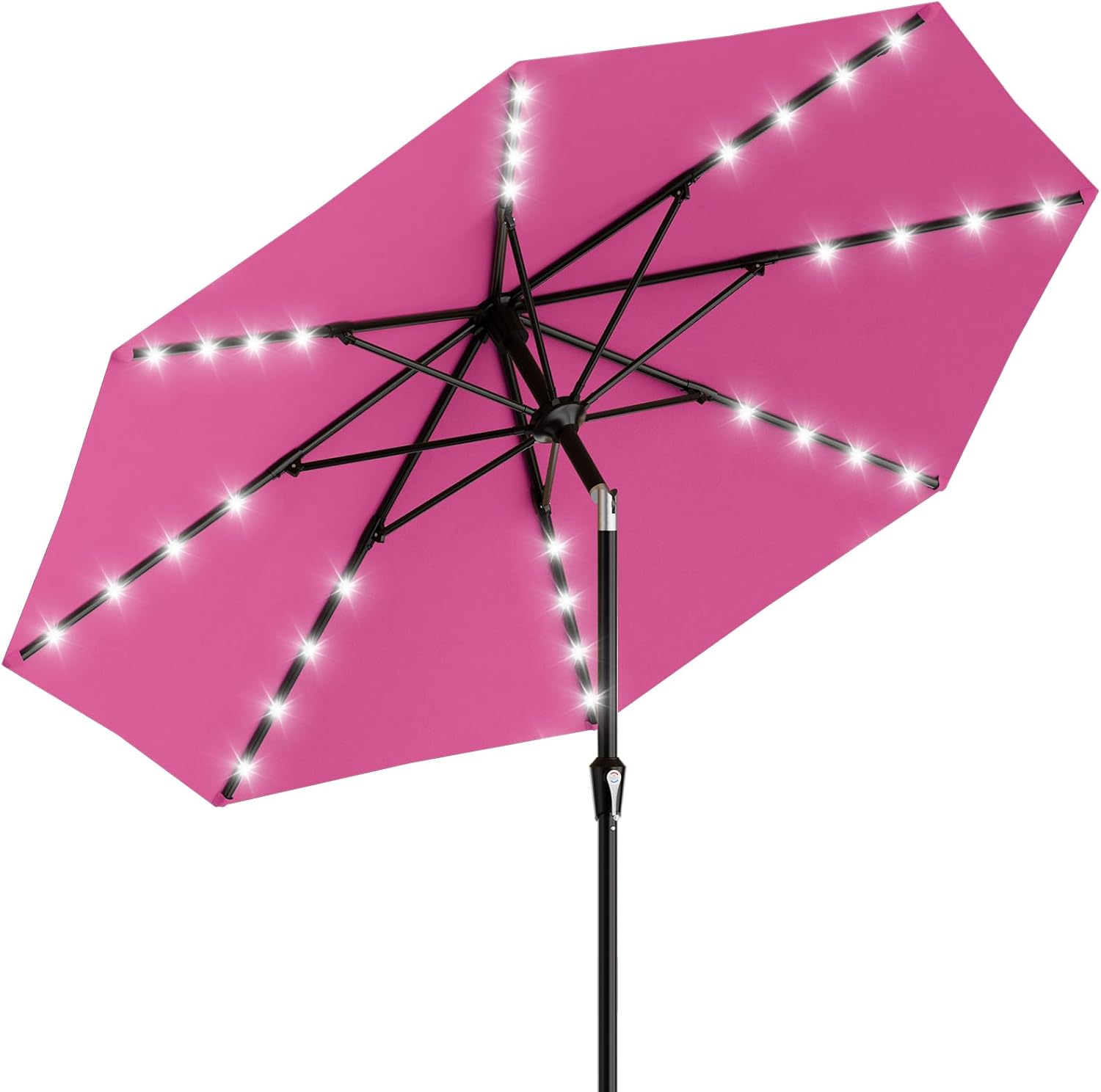 AreShark 9FT Patio Umbrella with Solar Lights, 32 Lighted Pool Umbrella w/Tilt and Crank, Outdoor Market Solar Umbrellas for Garden, Deck, Backyard, Pool and Beach, Beige