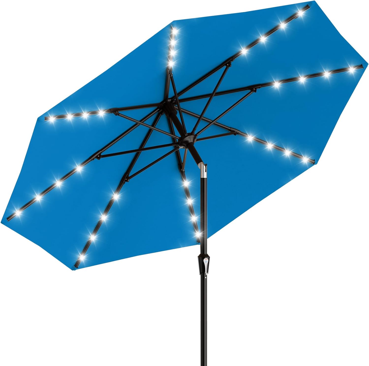AreShark 9FT Patio Umbrella with Solar Lights, 32 Lighted Pool Umbrella w/Tilt and Crank, Outdoor Market Solar Umbrellas for Garden, Deck, Backyard, Pool and Beach, Beige