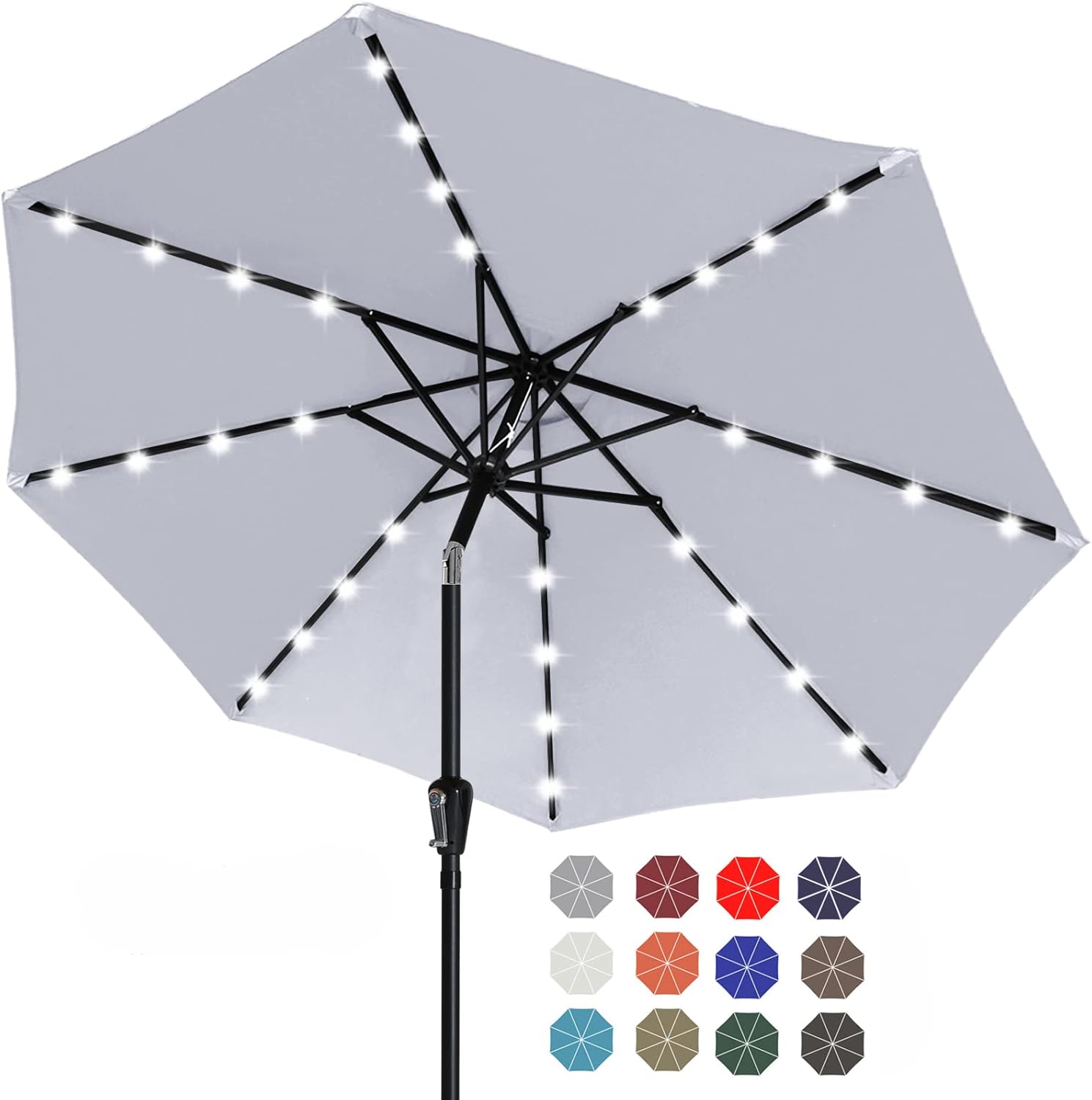 ABCCANOPY Durable Solar Led Patio Umbrellas with 32LED Lights 9FT (Orange)