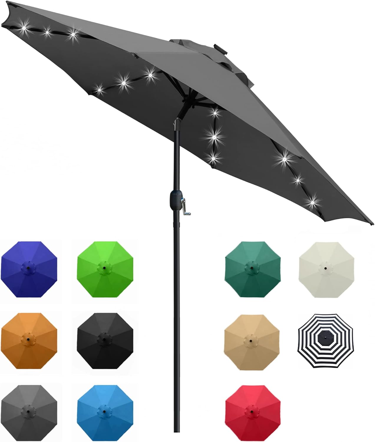 Sunnyglade 9' Solar LED Lighted Patio Umbrella with 8 Ribs/Tilt Adjustment and Crank Lift System (Light Tan)