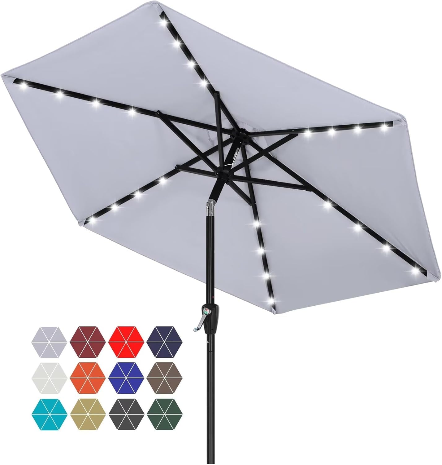 ABCCANOPY Durable Solar Led Patio Umbrellas with 32LED Lights 9FT (Orange)