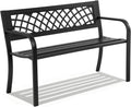 Garden Bench,Outdoor Benches,Iron Steel Frame Patio Bench with Mesh Pattern and Plastic Backrest Armrests for Lawn Yard Porch Work Entryway,Black