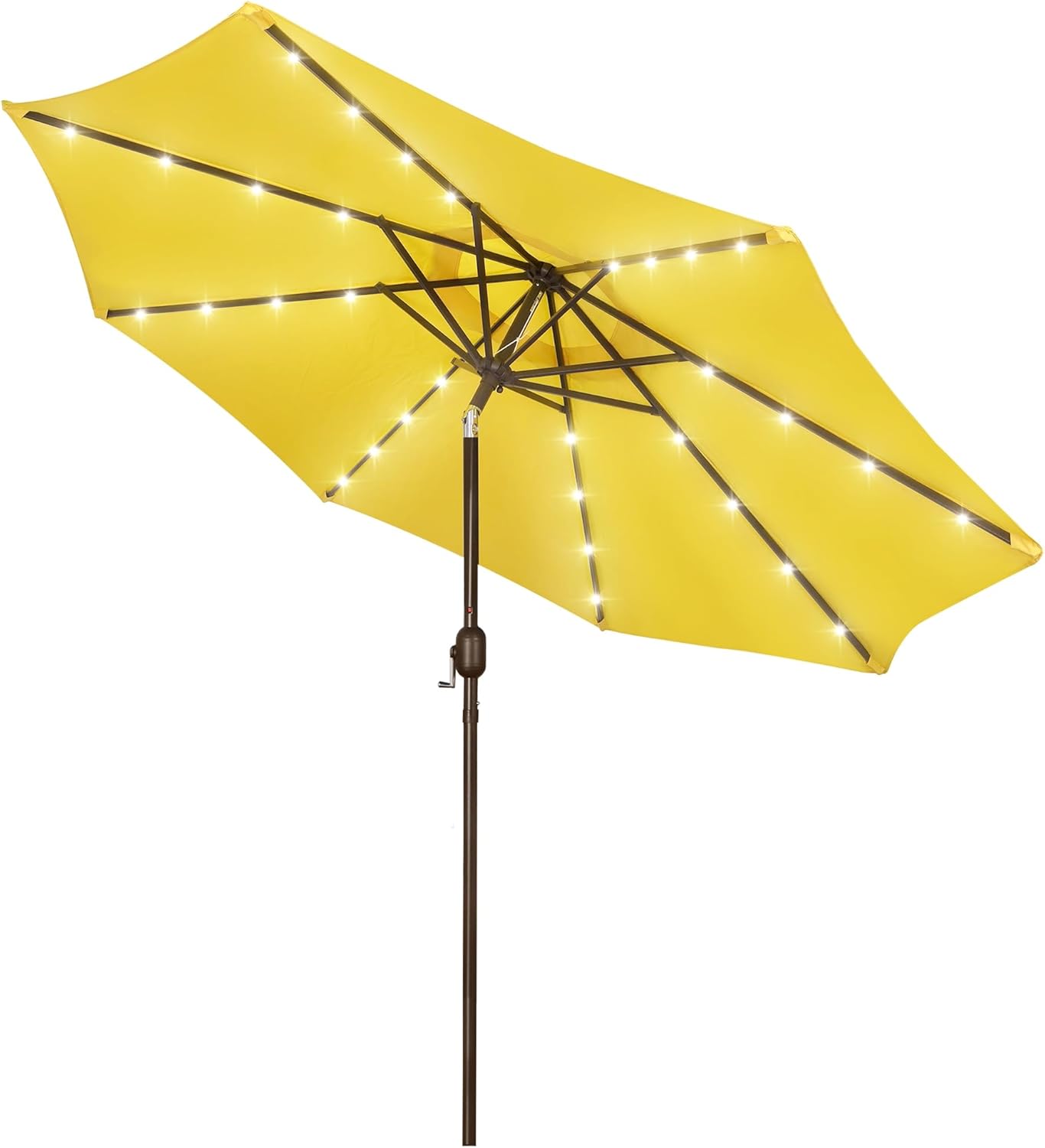 Blissun 9 ft Solar Umbrella 32 LED Lighted Patio Umbrella Table Market Umbrella with Tilt and Crank Outdoor Umbrella for Garden, Deck, Backyard, Pool and Beach (Black and White)