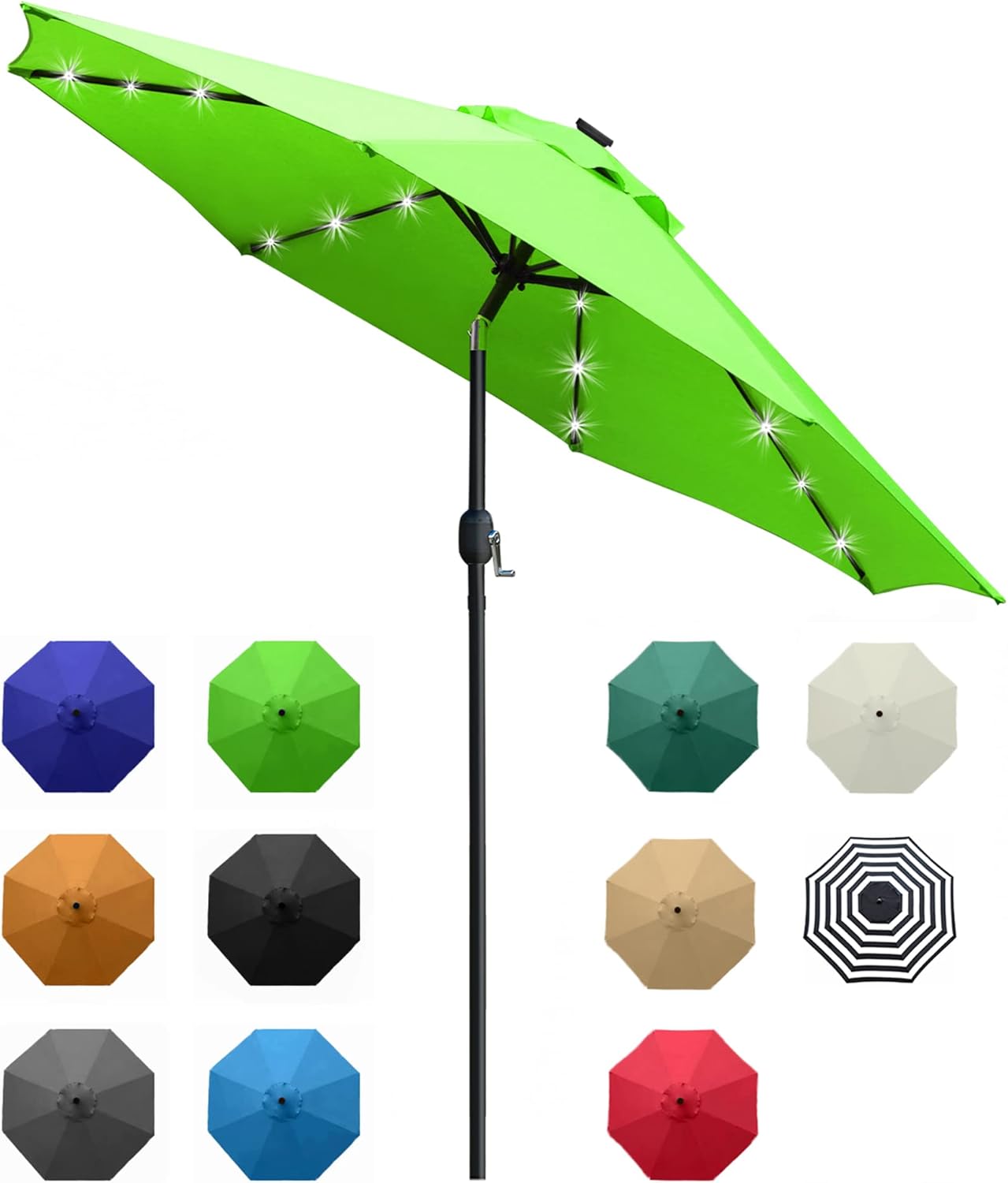 Sunnyglade 9' Solar LED Lighted Patio Umbrella with 8 Ribs/Tilt Adjustment and Crank Lift System (Light Tan)