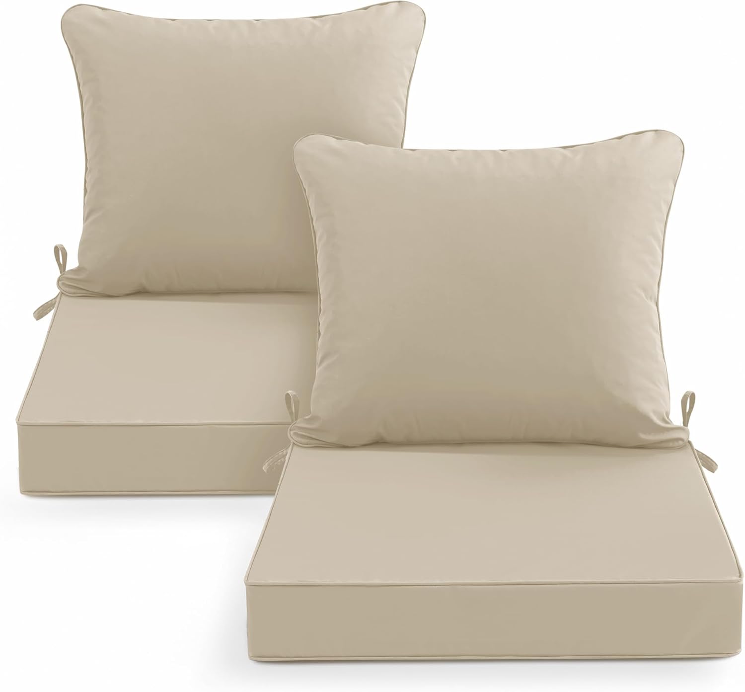 Outdoor Chair Cushions Set of 4, Waterproof Backrest and Deep Seat Cushion Set for Patio Furniture, Outdoor Sofa Replacement Cushions with Removable Cover, 24 x 24 Inch, Cream