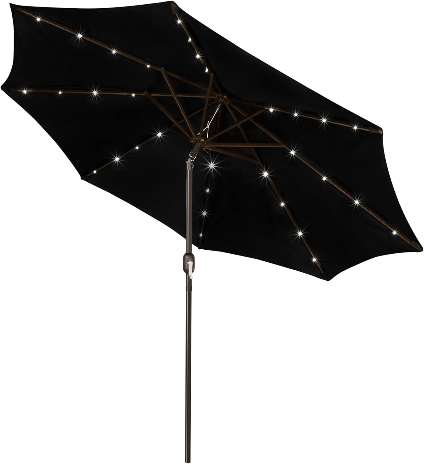 Blissun 9 ft Solar Umbrella 32 LED Lighted Patio Umbrella Table Market Umbrella with Tilt and Crank Outdoor Umbrella for Garden, Deck, Backyard, Pool and Beach (Navy Blue)