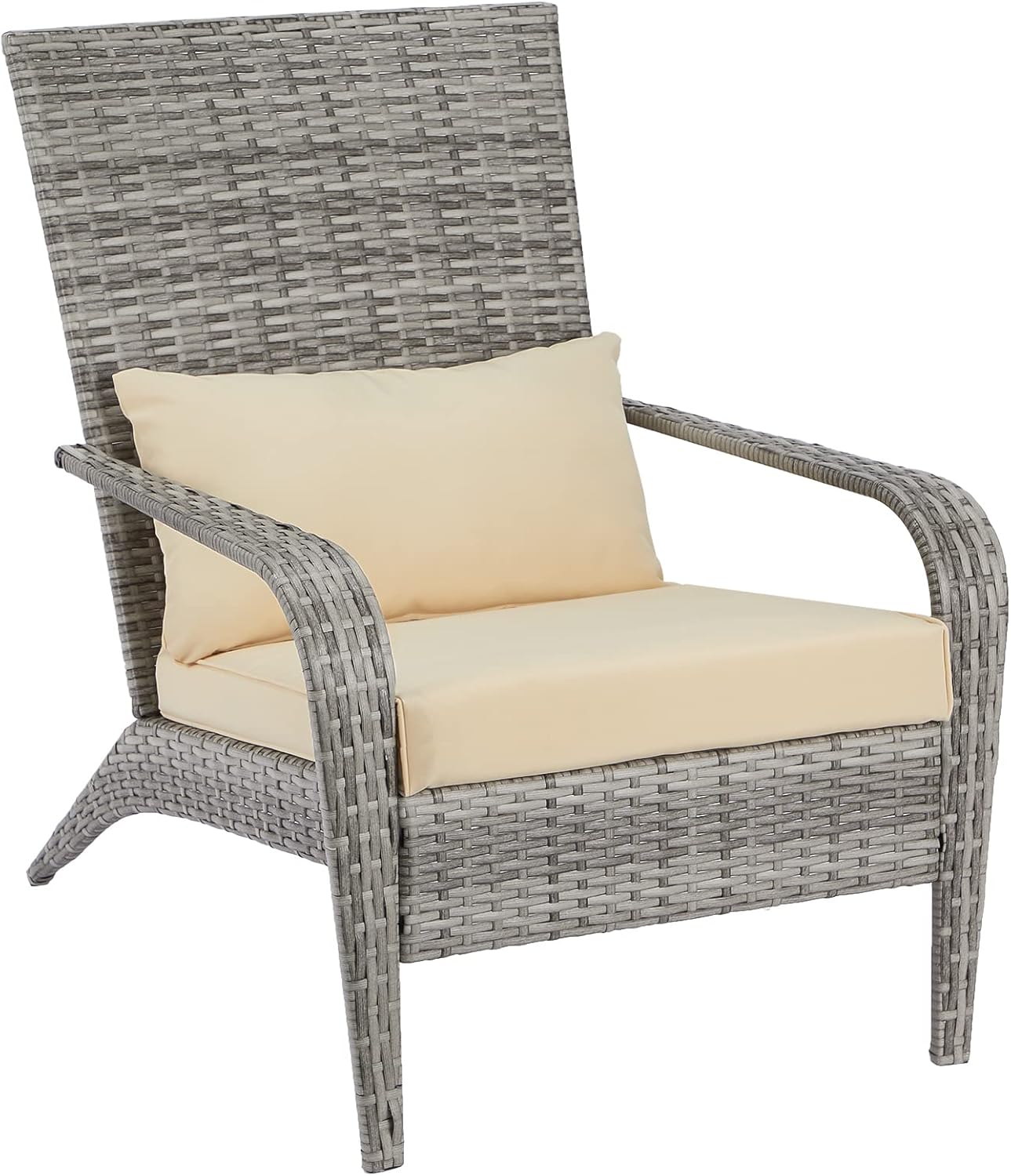 AECOJOY Outdoor Dining Chairs, Outdoor Patio Adirondack Rattan Chair with Cushion and Pillow for Garden,Backyard,Porch, Grey