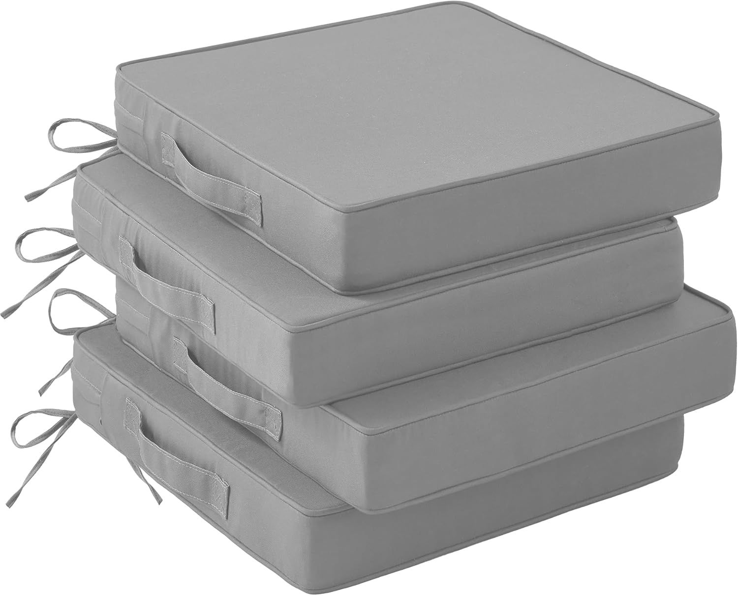 Patio Chair Cushions, 19" x 19" x 3" Outdoor Chair Cushions Set of 4, Waterproof Outdoor Cushions for Patio Furniture, Outdoors Seat Cushions Set of 4 with Handle and Ties, Light Khaki