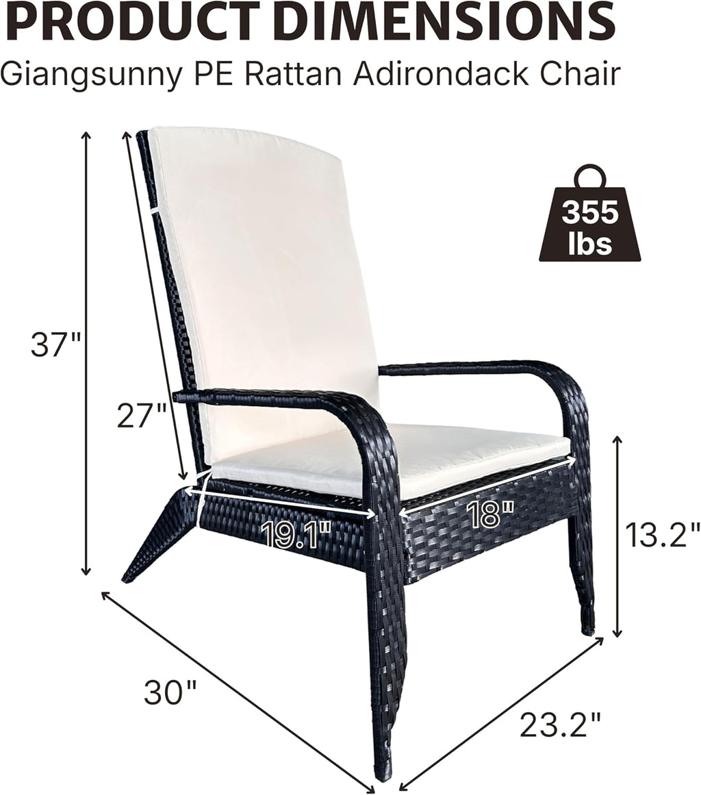 Outdoor Wicker Adirondack Chair, Oversized Rattan Lounge Armchair with Cushion, Low Deep Seating High Back Patio Chair for Porch, Deck, Balcony, Lawn, Backyard (Black)