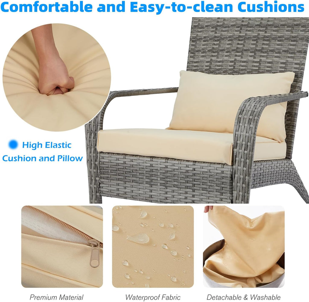 AECOJOY Outdoor Dining Chairs, Outdoor Patio Adirondack Rattan Chair with Cushion and Pillow for Garden,Backyard,Porch, Grey