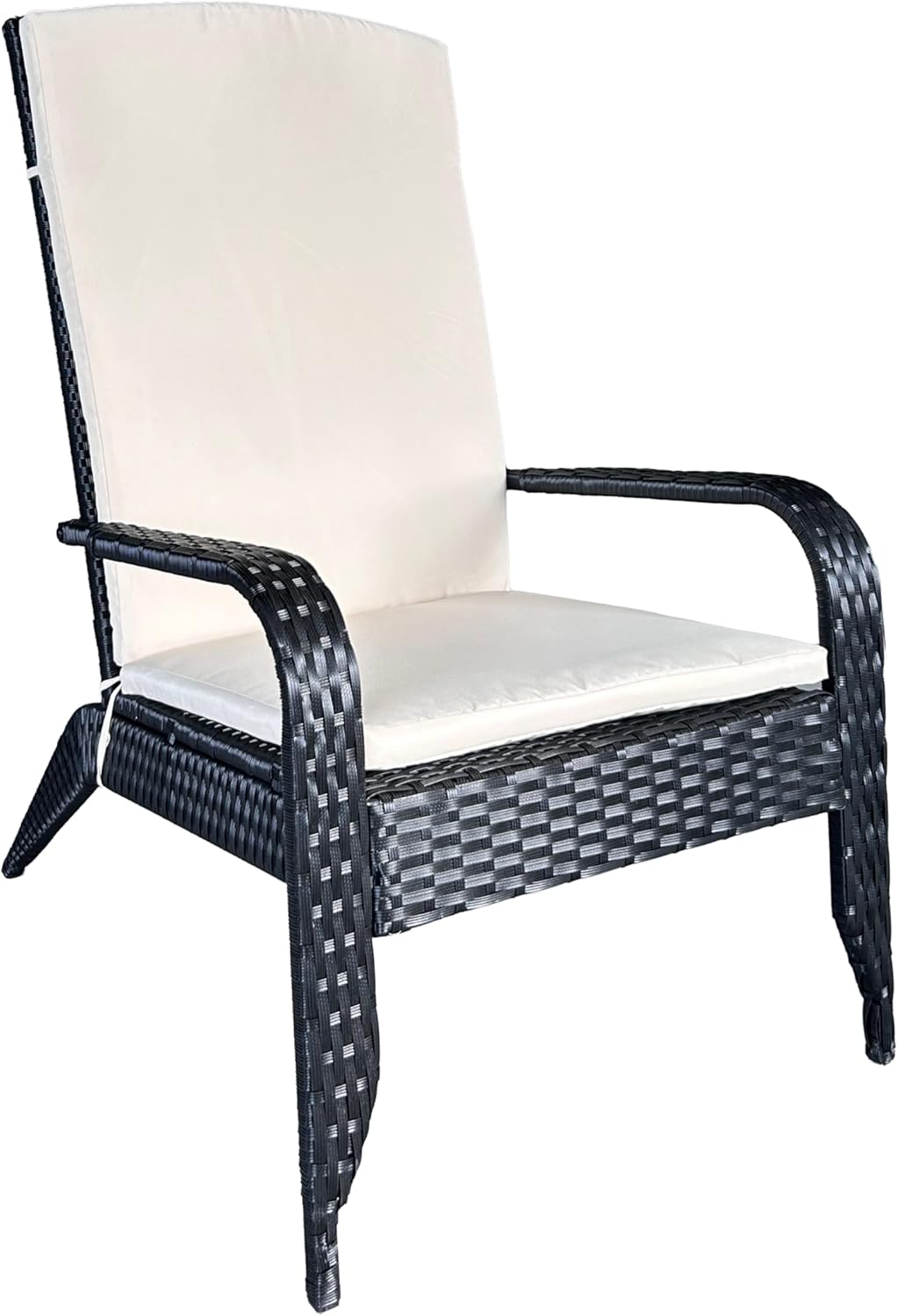 Outdoor Wicker Adirondack Chair, Oversized Rattan Lounge Armchair with Cushion, Low Deep Seating High Back Patio Chair for Porch, Deck, Balcony, Lawn, Backyard (Black)