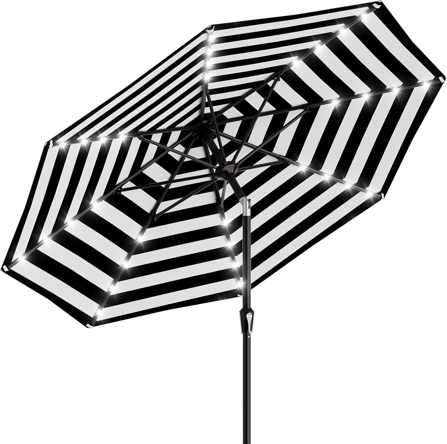 AreShark 9FT Patio Umbrella with Solar Lights, 32 Lighted Pool Umbrella w/Tilt and Crank, Outdoor Market Solar Umbrellas for Garden, Deck, Backyard, Pool and Beach, Beige