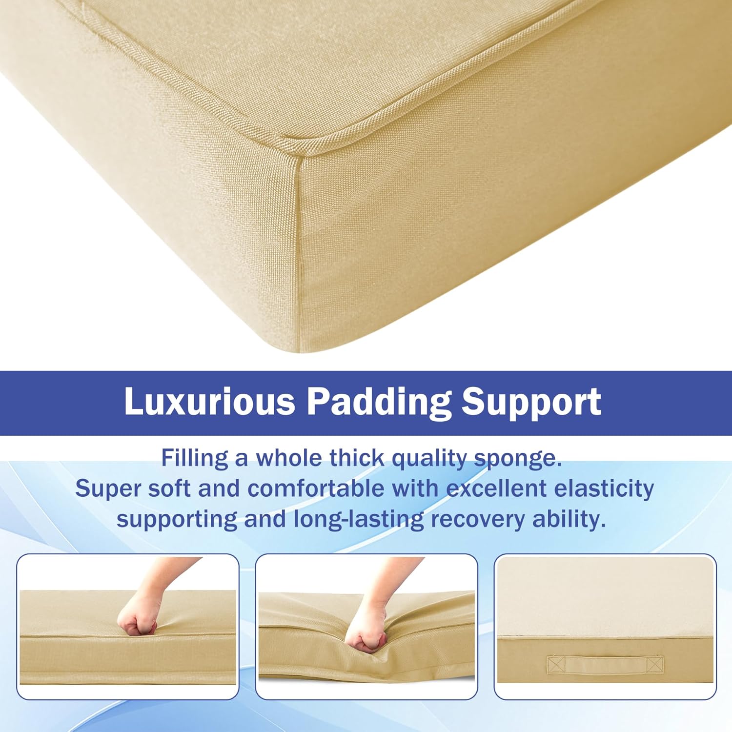 Patio Chair Cushions, 19" x 19" x 3" Outdoor Chair Cushions Set of 4, Waterproof Outdoor Cushions for Patio Furniture, Outdoors Seat Cushions Set of 4 with Handle and Ties, Light Khaki
