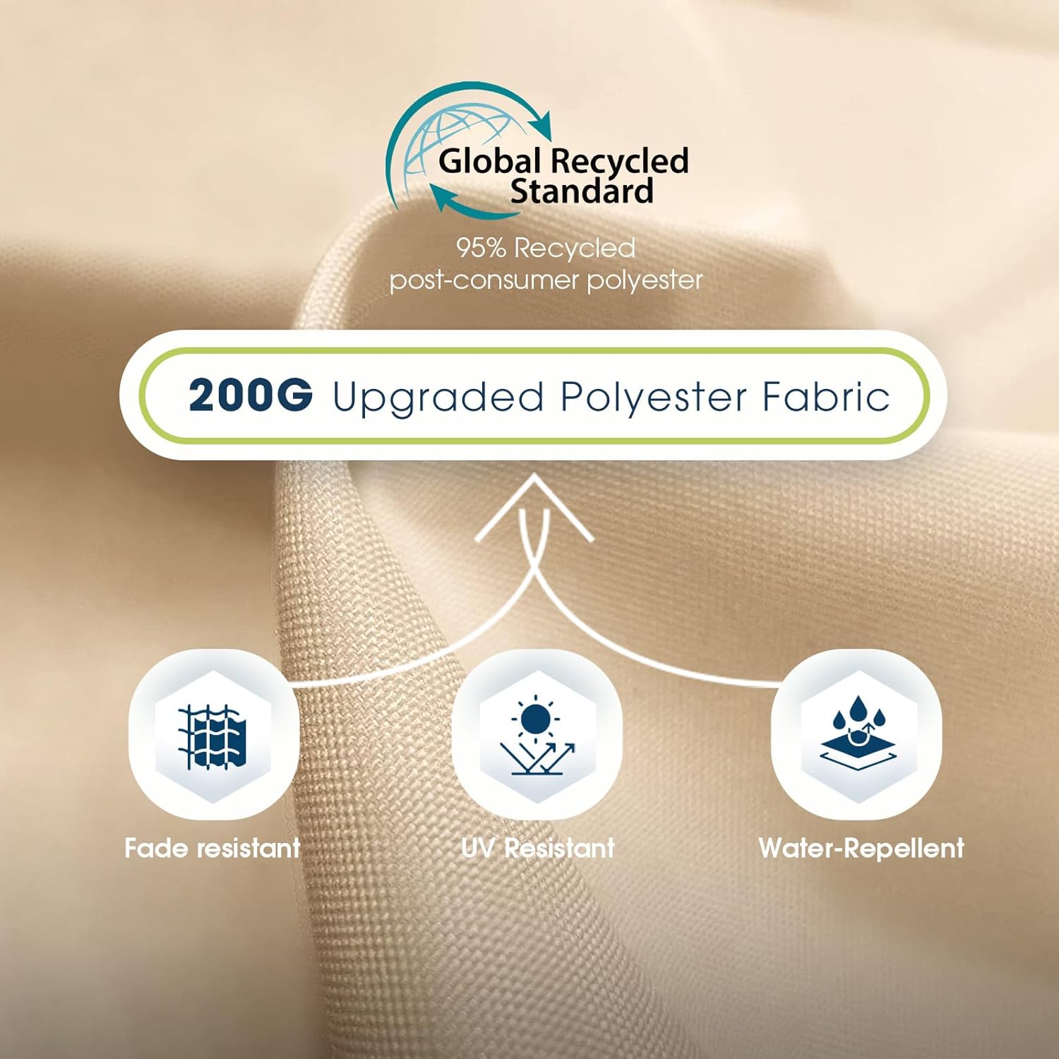 wikiwiki 7.5ft Solar Led Patio Umbrella, Sturdy Outdoor Market Umbrella for Deck, Pool, Garden w/Tilt, Crank, 18 LED Lights, Beige