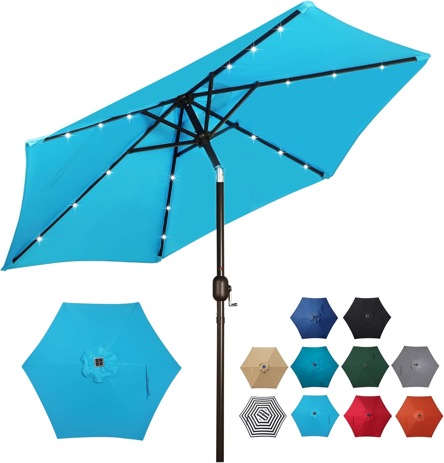 Blissun 7.5 ft Solar Umbrella, 18 LED Lighted Patio Umbrella, Table Market Umbrella