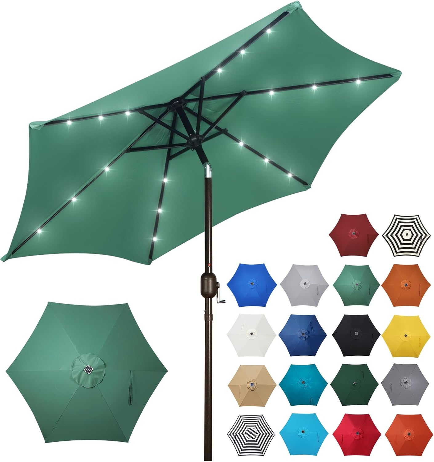 Blissun 7.5 ft Solar Umbrella, 18 LED Lighted Patio Umbrella, Table Market Umbrella