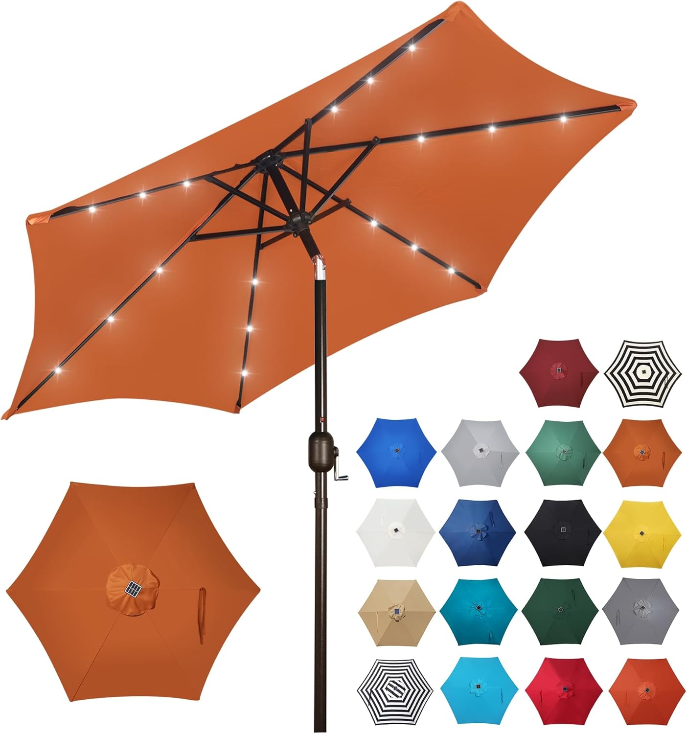 Blissun 7.5 ft Solar Umbrella, 18 LED Lighted Patio Umbrella, Table Market Umbrella
