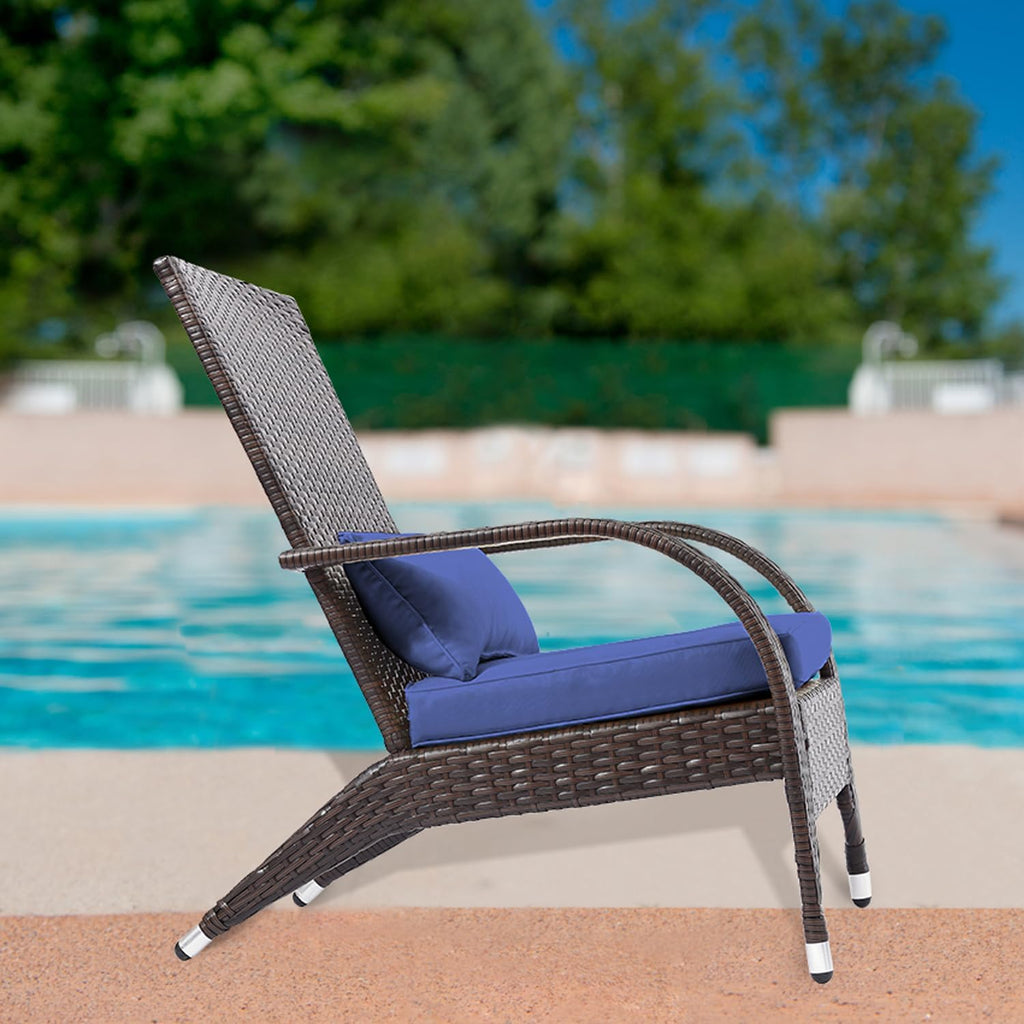 Outdoor Wicker Adirondack Chairs Set 2 Rattan Fire Pit Chairs Oversized Comfy Relax Accent Patio Chairs with Soft Cushion Low Deep Seating Tall Curved Backrest for Outside Backyard Deck Porch Navy