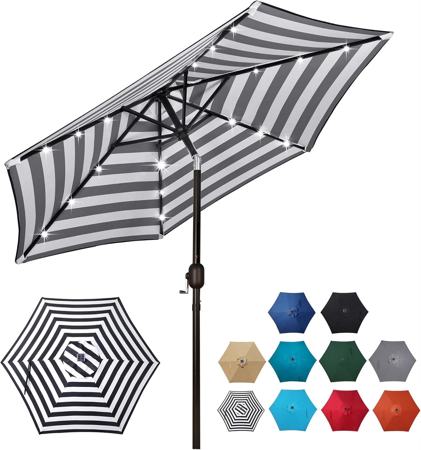 Blissun 7.5 ft Solar Umbrella, 18 LED Lighted Patio Umbrella, Table Market Umbrella